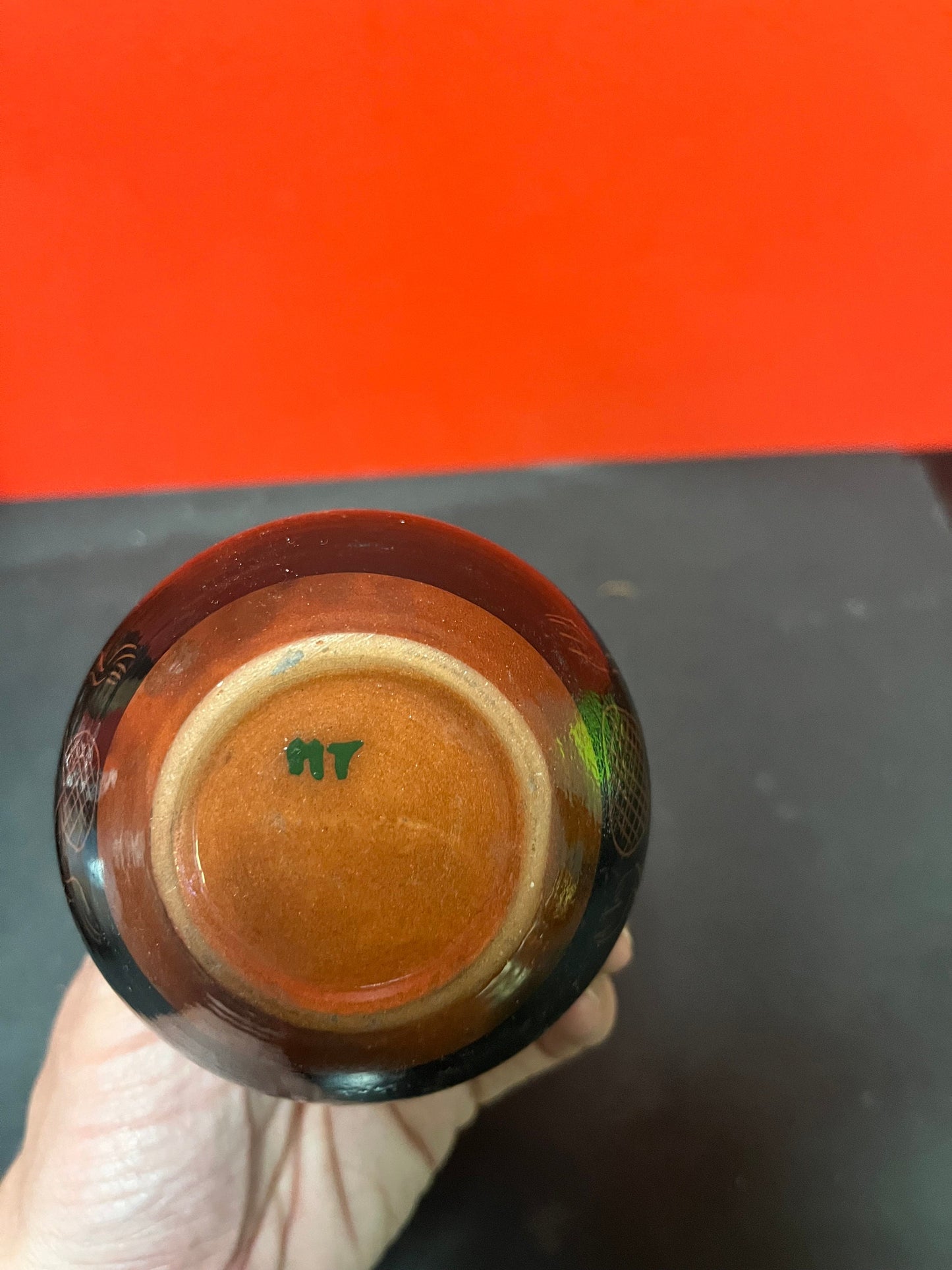 A  Lovely 4 inch high Canadian indigenous first nations  Haida pottery vase   signed  great imagery  perfect condition