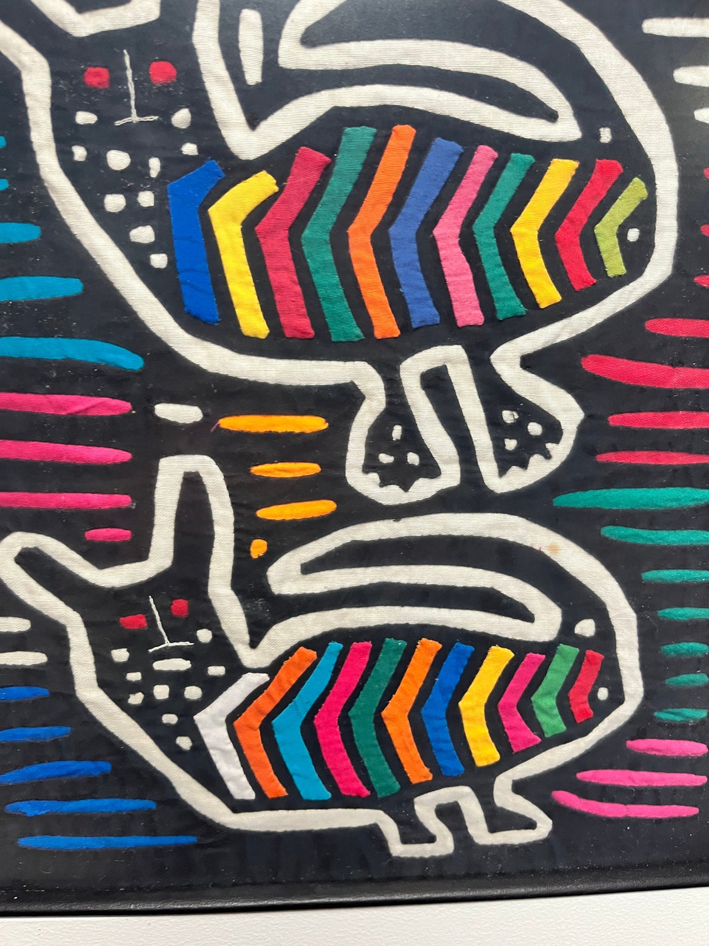 Fabulously framed South American 19 x 17 inch Mola  framed in Columbia  great colours  value priced