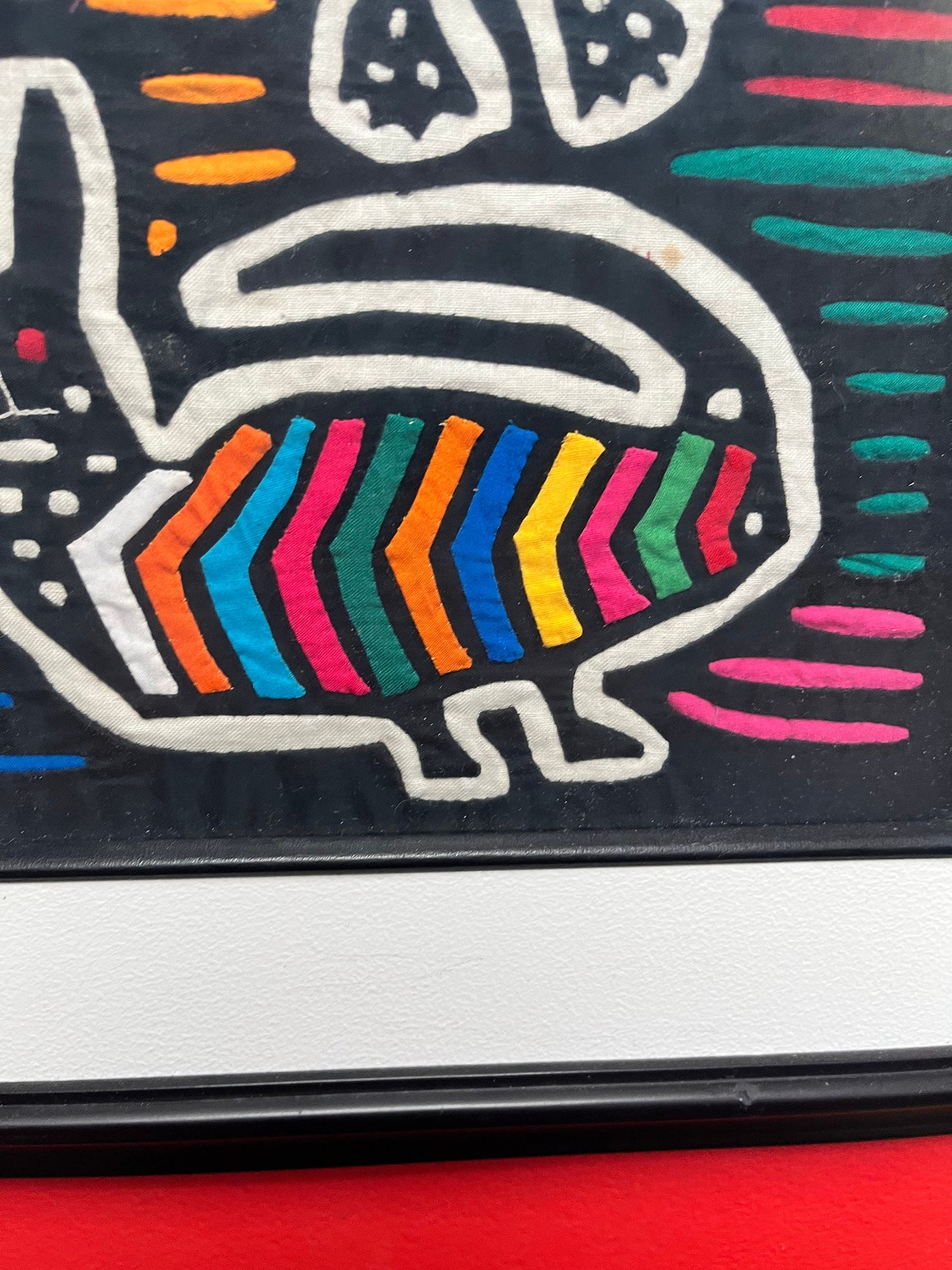 Fabulously framed South American 19 x 17 inch Mola  framed in Columbia  great colours  value priced