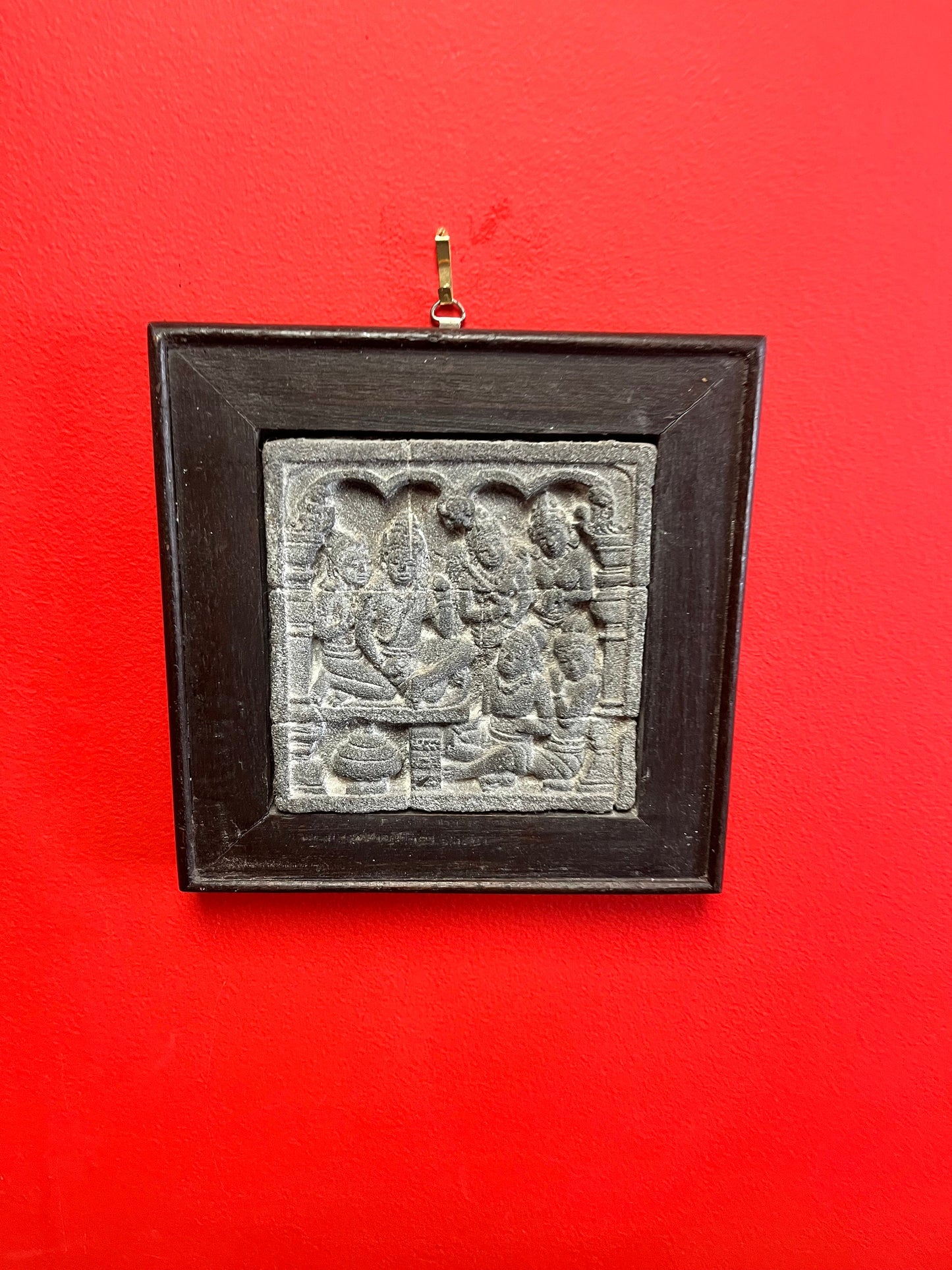 An  Antique 9 x 9 authentic relief plaque in framed plaque form BOROBODUR temple  great piece of Asian history  value priced