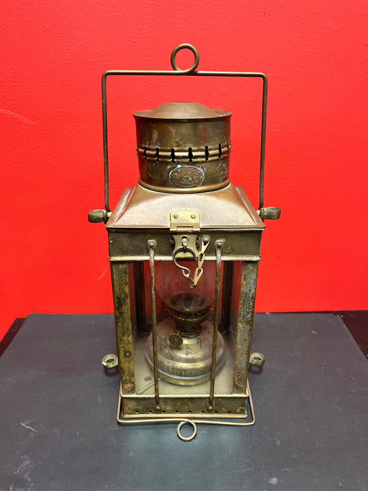Stunning 17 inch tall antique mint condition Marine brass ships lantern with original glass shade  Neptune company