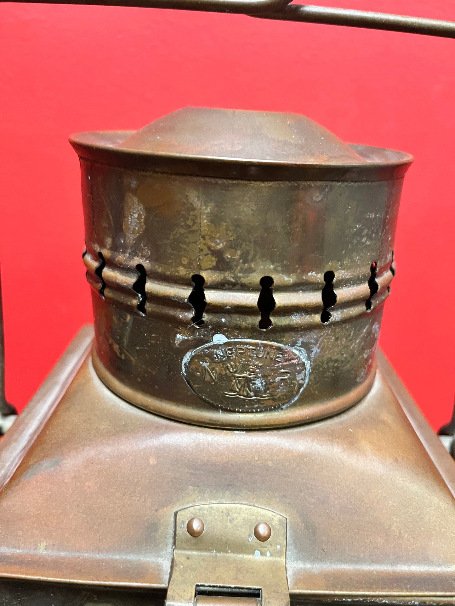 Stunning 17 inch tall antique mint condition Marine brass ships lantern with original glass shade  Neptune company