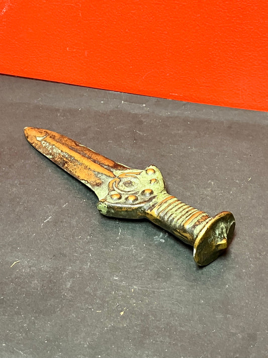 Stunning 11 inch antique heavy bronze dagger knife with great  patina country of origin unknown  really wonderful rare piece  wow
