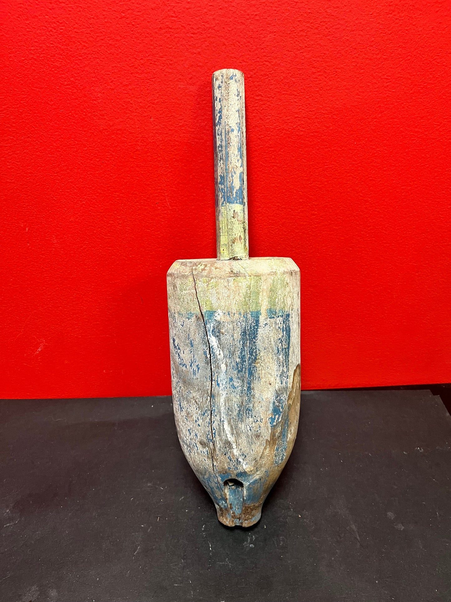 A  Wonderful 17 inch long antique fishing buoy  old as the hills  great patina  best home decor