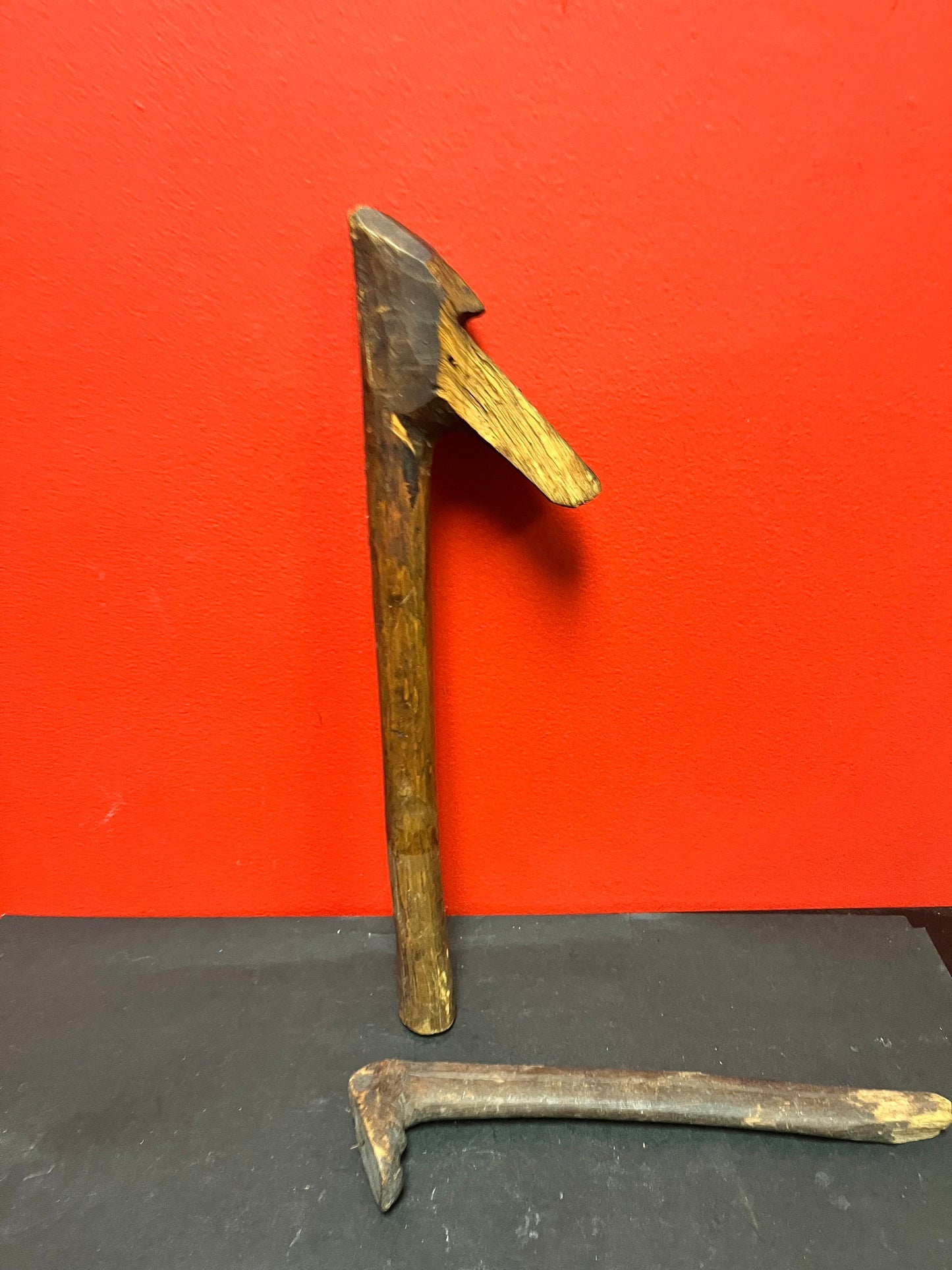 Antique 16 and 11 inch long indigenous first nations Pacific northwest Coast carving tools missing blades   both as is  great decoration