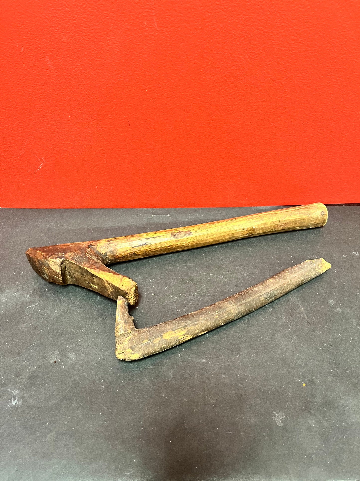 Antique 16 and 11 inch long indigenous first nations Pacific northwest Coast carving tools missing blades   both as is  great decoration