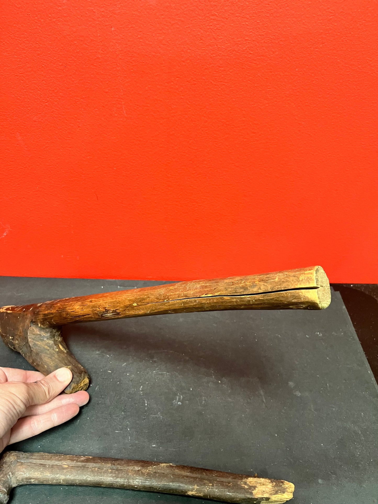 Antique 16 and 11 inch long indigenous first nations Pacific northwest Coast carving tools missing blades   both as is  great decoration