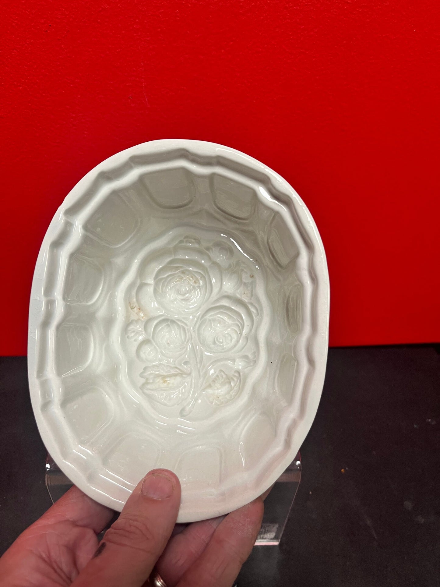 Lovely antique English 7 x 5 by 4 inch high rose jelly mould in perfect condition  great of culinary history  wonderful gift