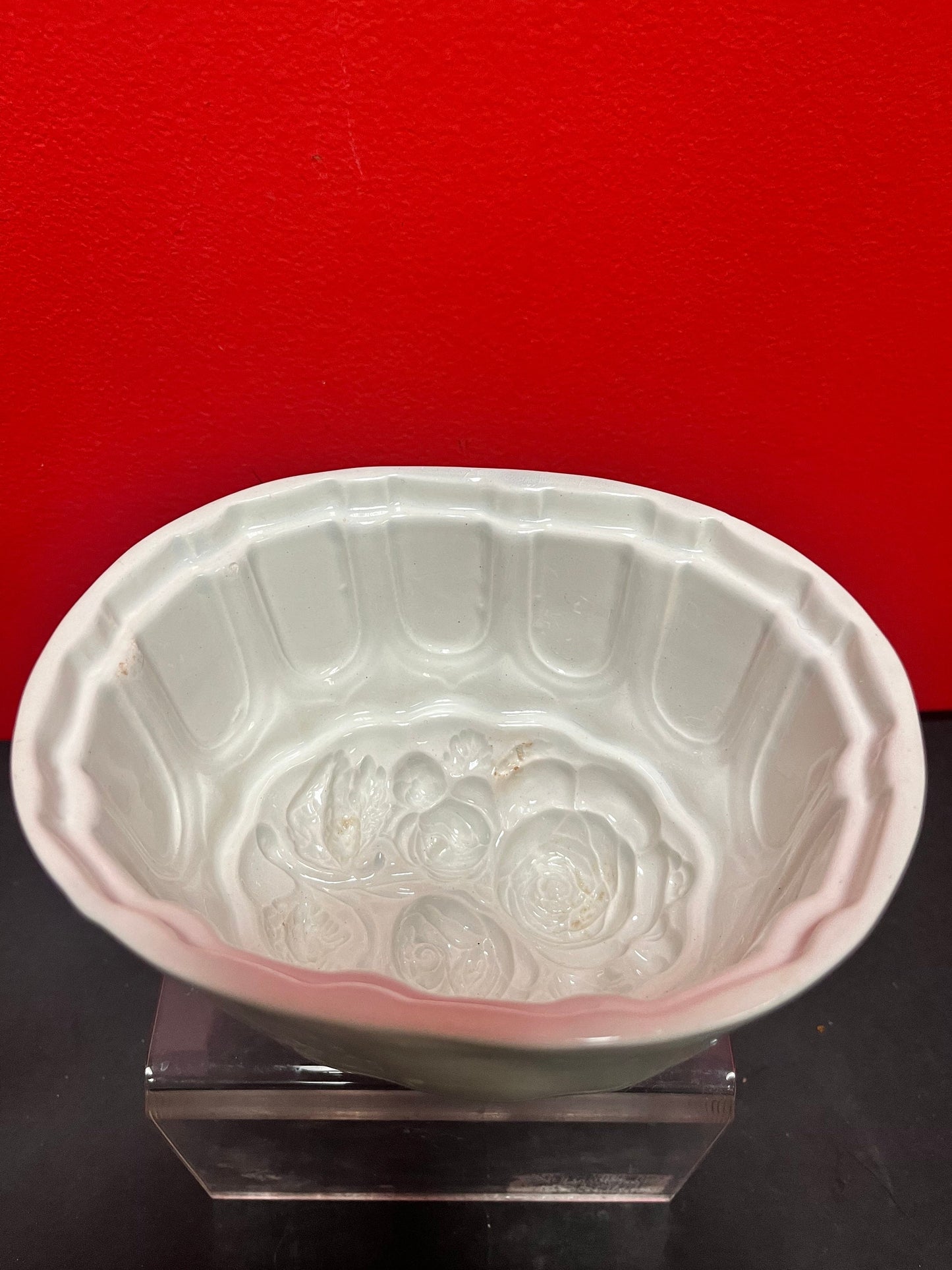 Lovely antique English 7 x 5 by 4 inch high rose jelly mould in perfect condition  great of culinary history  wonderful gift