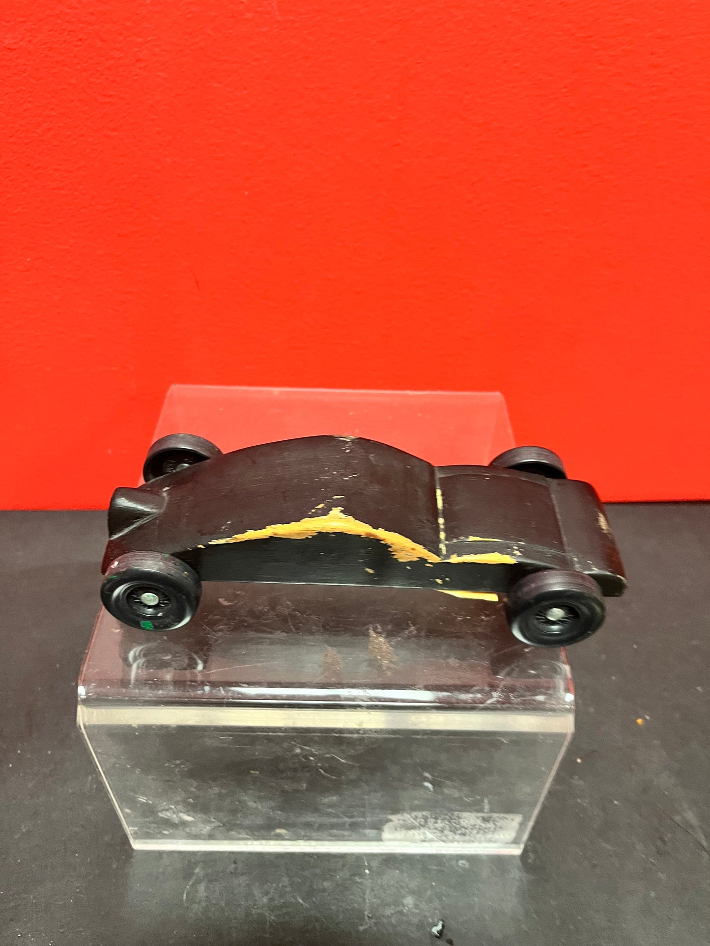 Cool little black wooden car  possibly prison made  7 inches long