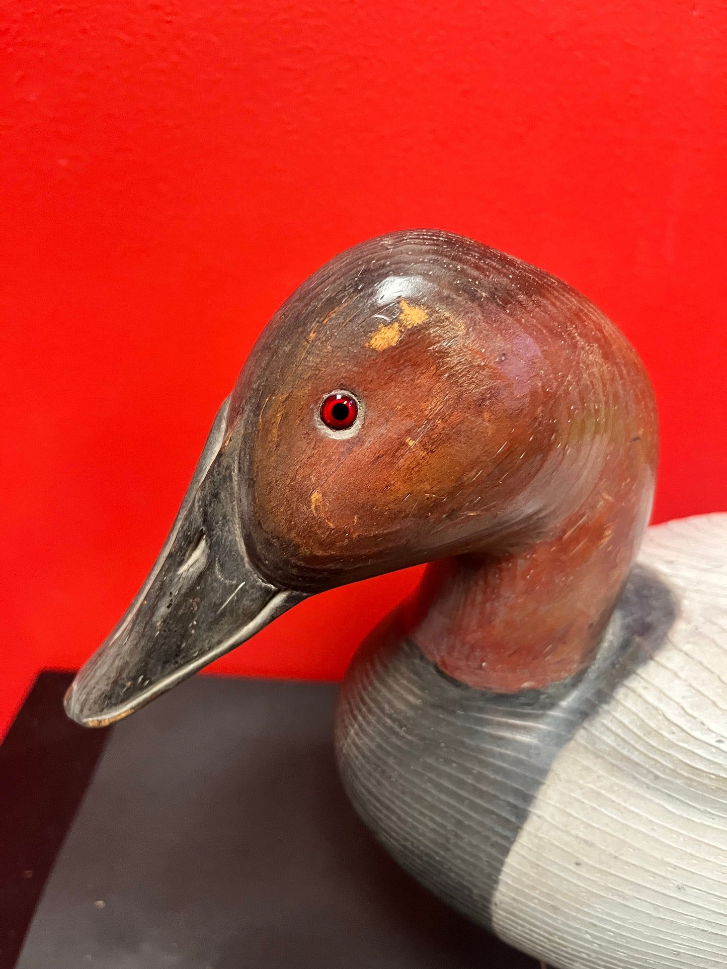 Lovely signed Canadian 16 x 8 high antique wooden duck  good condition and lovely patina  fabulous gift