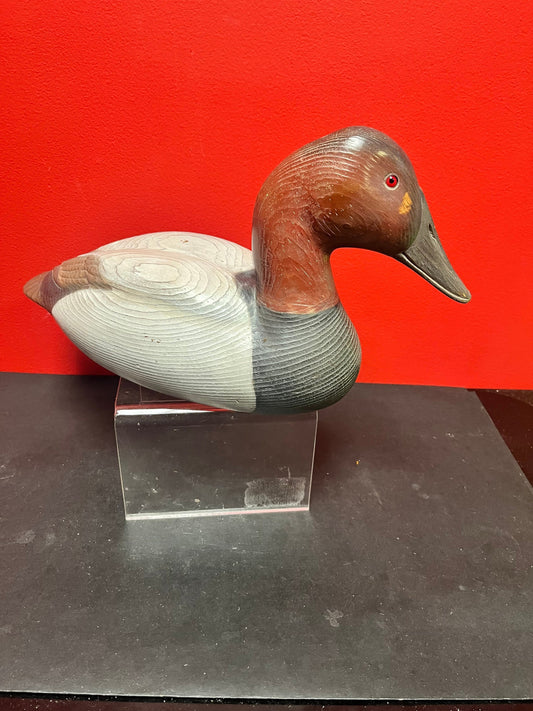 Lovely signed Canadian 16 x 8 high antique wooden duck  good condition and lovely patina  fabulous gift