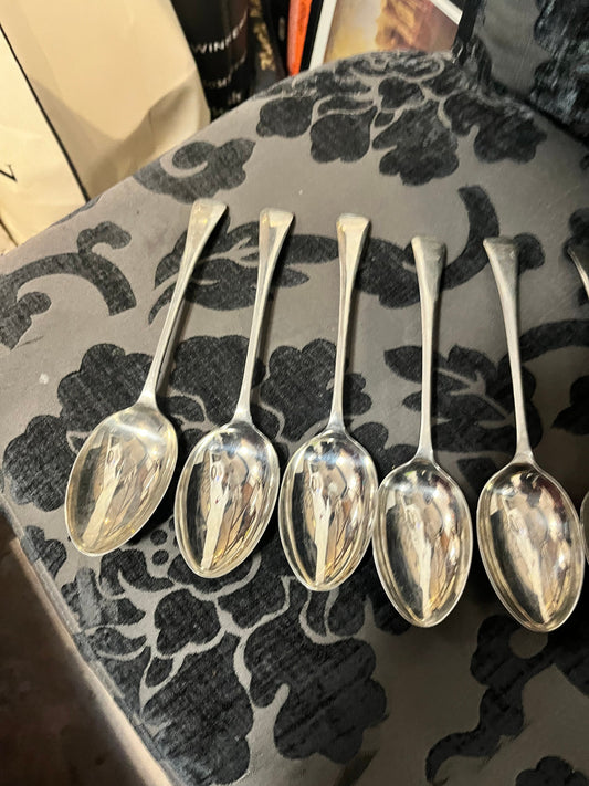 Set 8 English Antique silver plated spoons8  a half inches long each  Good condition and ready to use