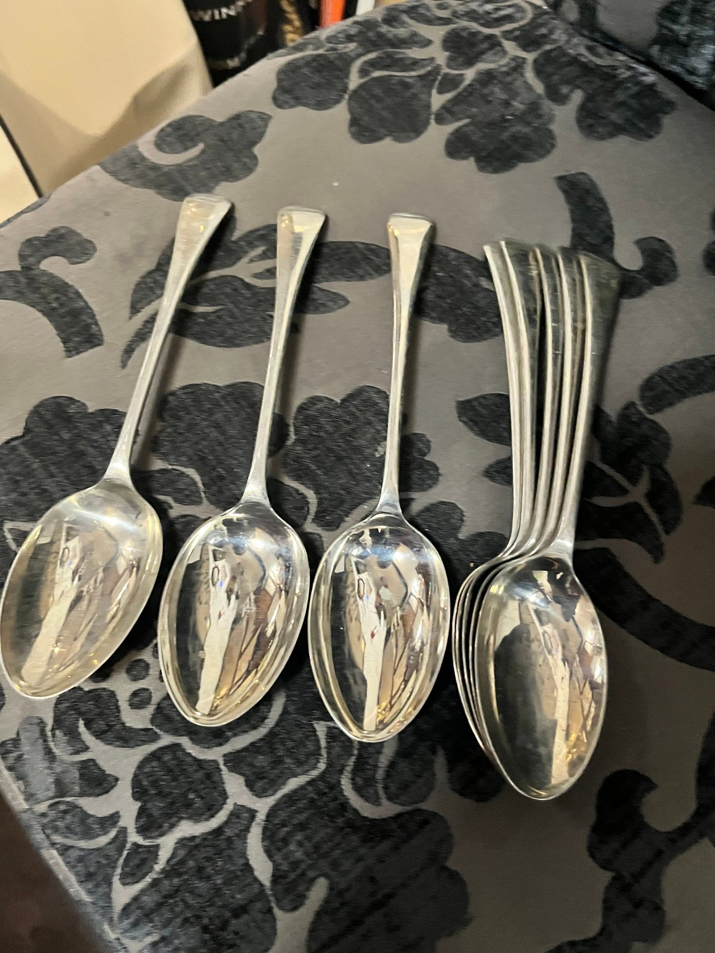 Set 8 English Antique silver plated spoons8  a half inches long each  Good condition and ready to use