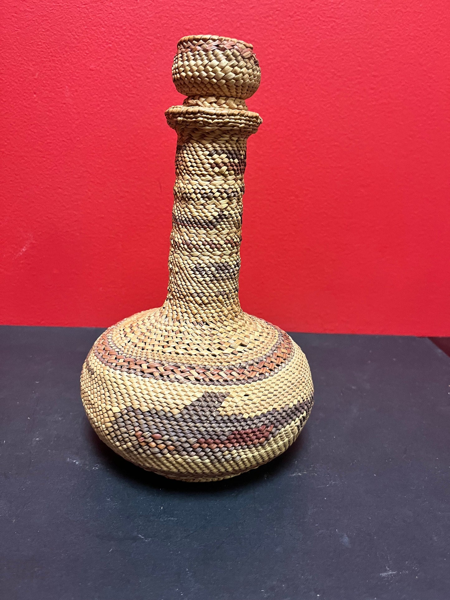 A  Fabulous indigenous first nations coast Salish weaved basket bottle fabulous imagery and  great condition wow