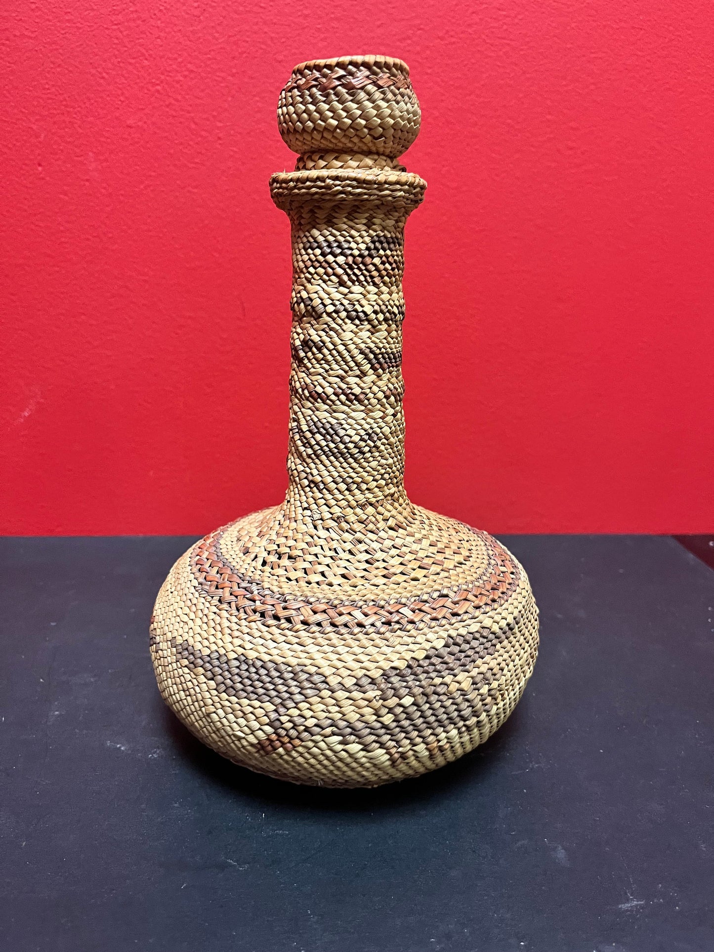 A  Fabulous indigenous first nations coast Salish weaved basket bottle fabulous imagery and  great condition wow