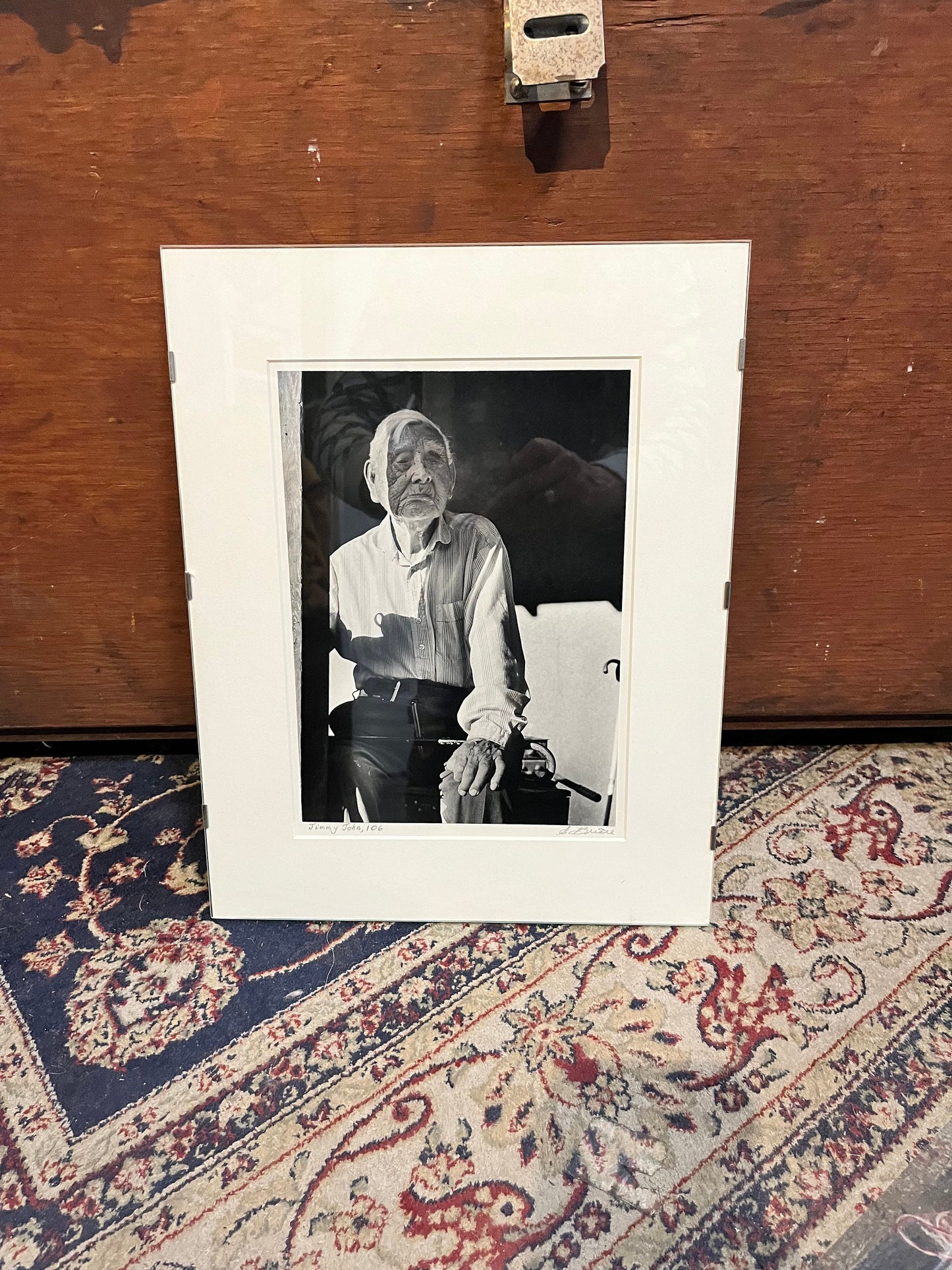 14 x 11  inch black-and-white photo of famous Canadian indigenous artist Jimmy John — signed by photographer— cool imagery — ready to hang