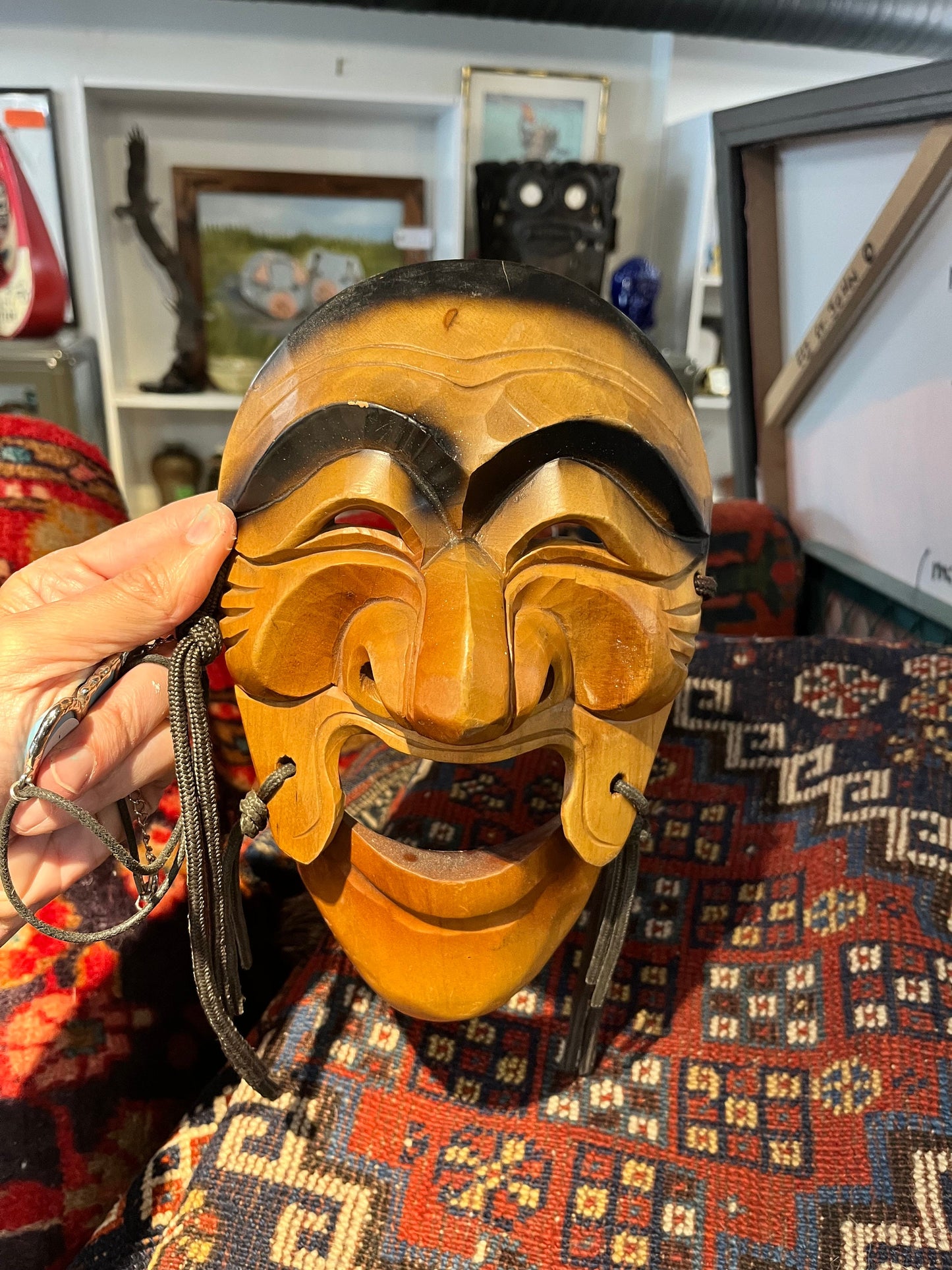 Vintage Korean drama mask   wooden  cool  10 x 6 wide