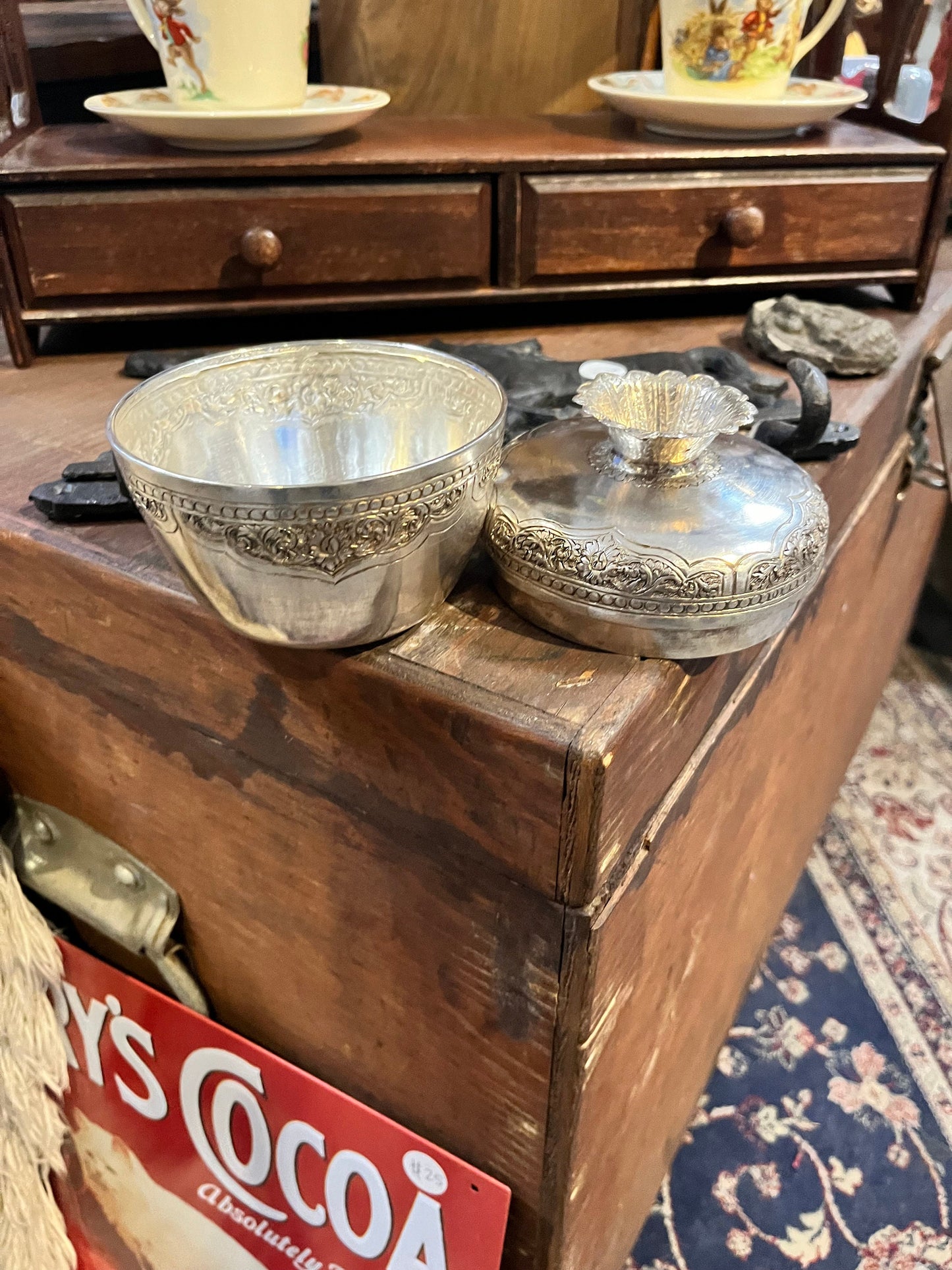 Lovely 5 inch tall untested silver raj lidded  pot  wonderful decoration  great value