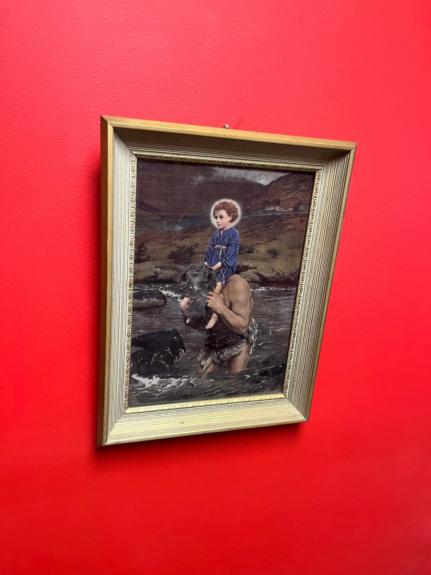 Lovely 17 x 13“ antique religious print in beautiful frame  great imagery  wow