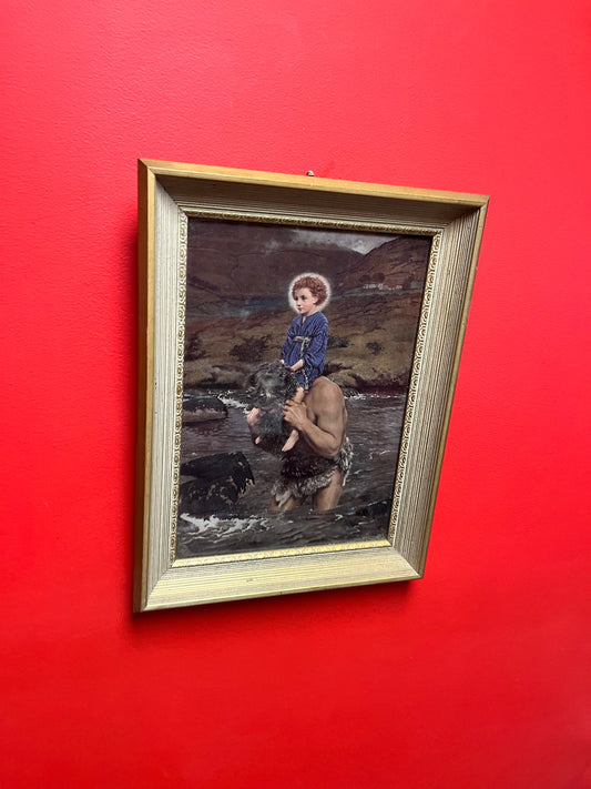 Lovely 17 x 13“ antique religious print in beautiful frame  great imagery  wow