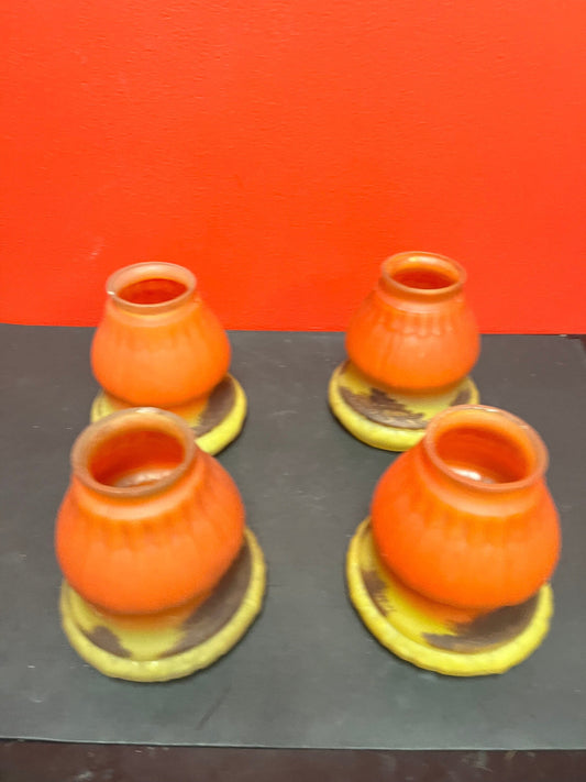 Set a for fabulous antique European inside painted lampshades   5 1/2“ x 4 1/4“ wide very good condition  Galle style