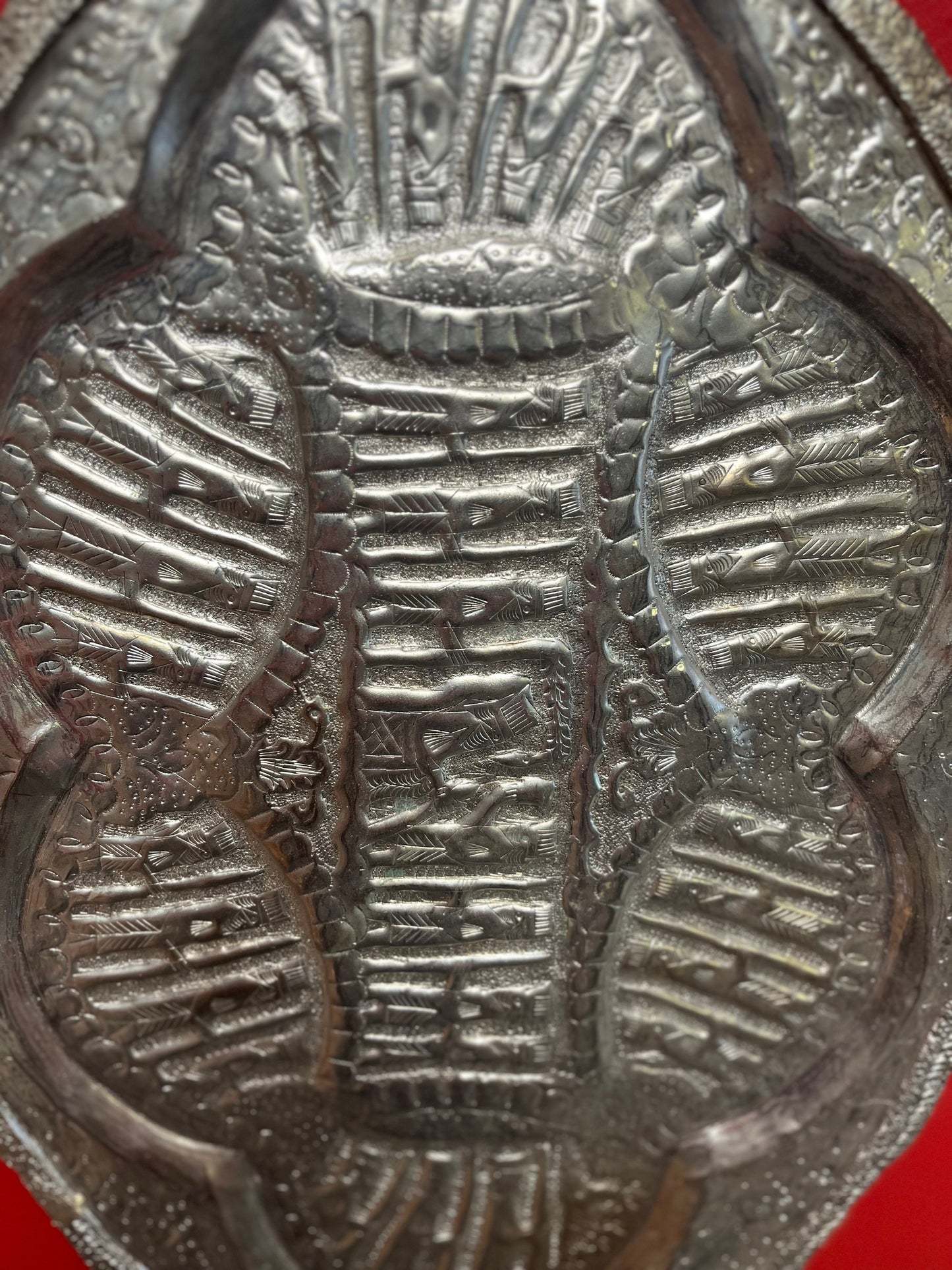 Beautiful antique 19 x 11 untested, silver Persian heavily decorated serving tray  wonderful gift and great price