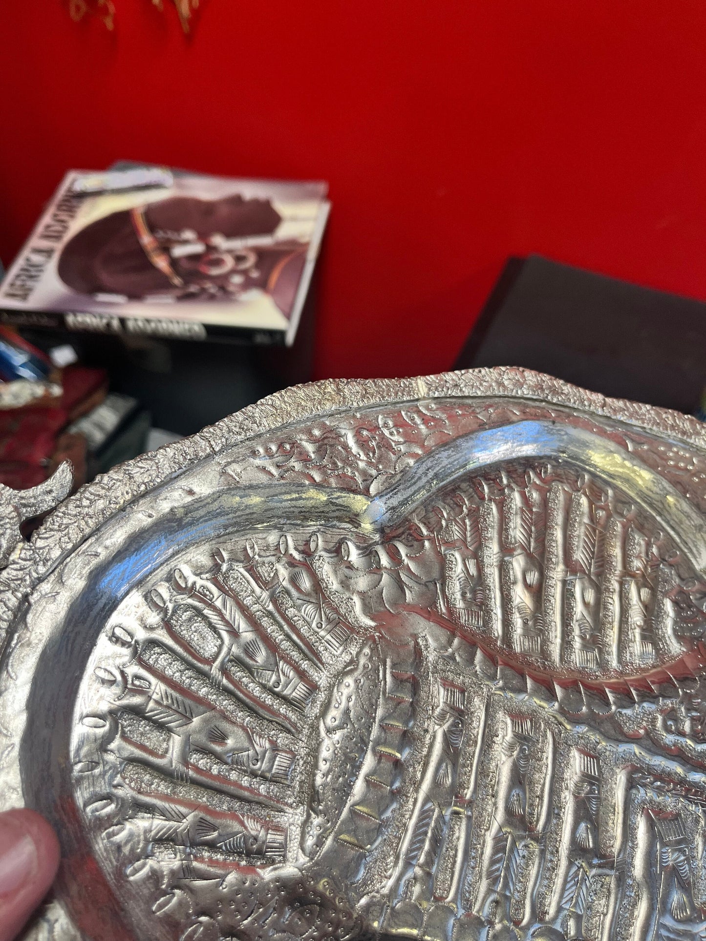 Beautiful antique 19 x 11 untested, silver Persian heavily decorated serving tray  wonderful gift and great price