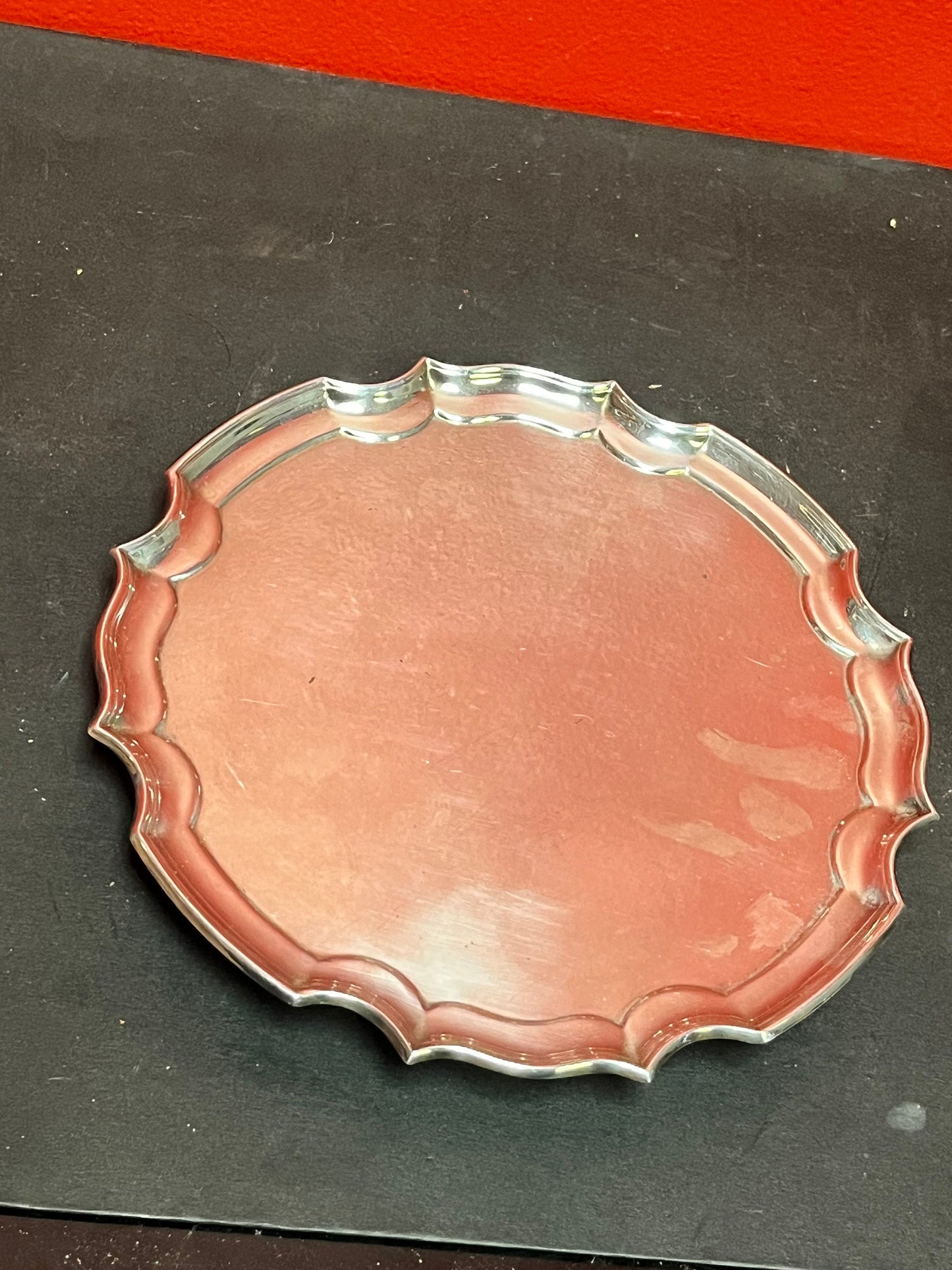 A  Lovely 8 inch English silver plated card tray or salver  nice feet  clean and beautiful and perfect gift