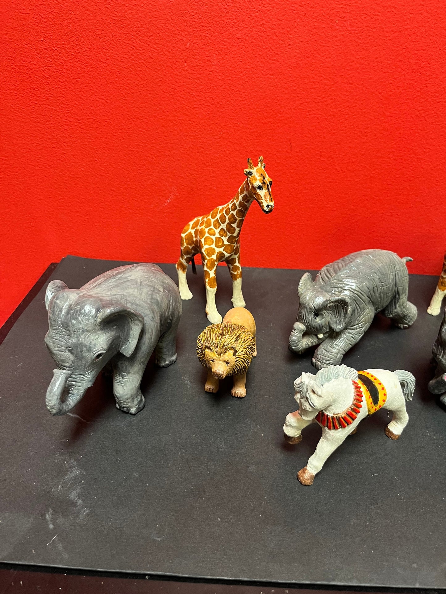 An  Amazing collection of older American  wooden folk art circus animals  great detail  perfect as gifts  up to 6 inches each