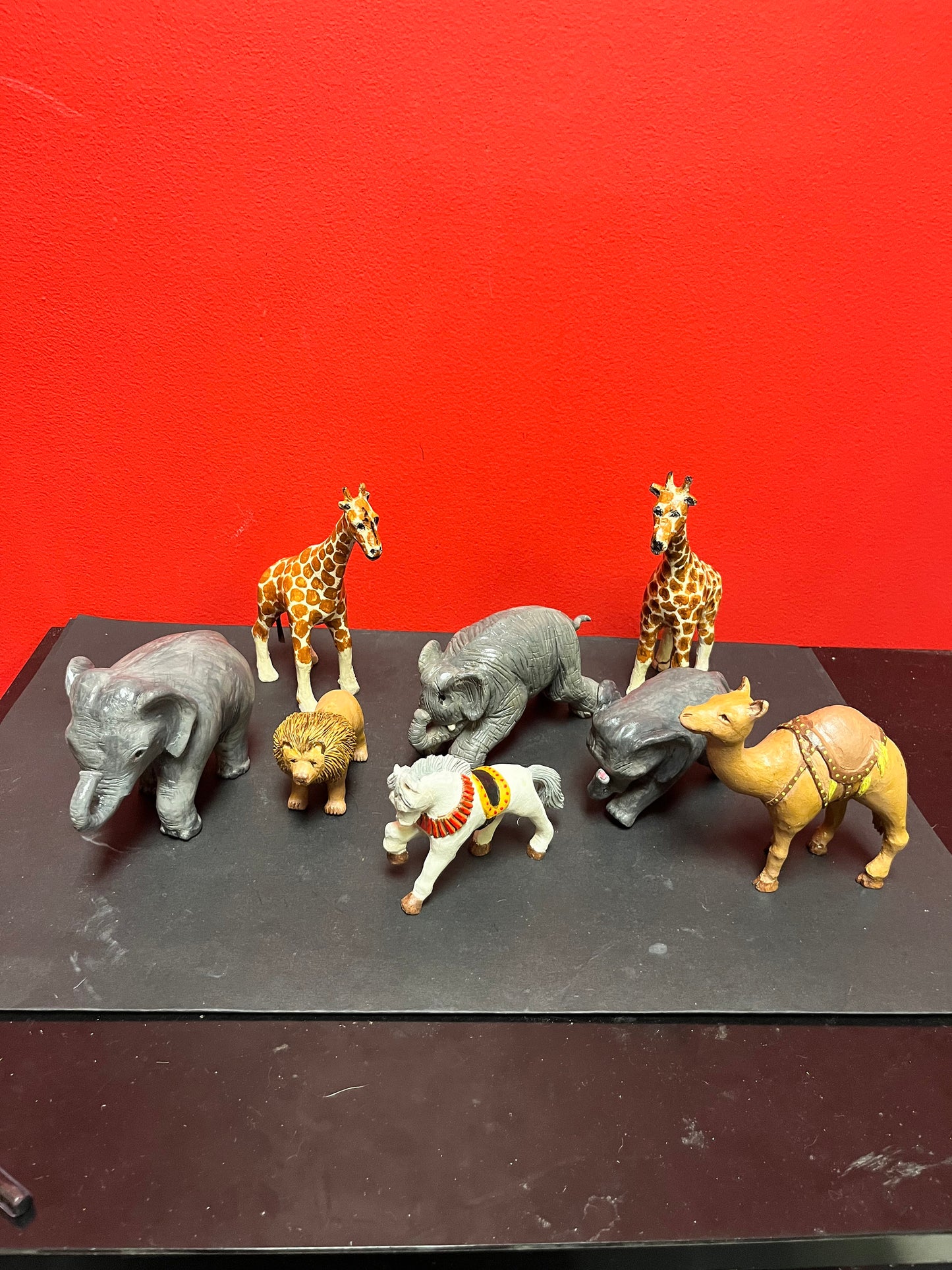 An  Amazing collection of older American  wooden folk art circus animals  great detail  perfect as gifts  up to 6 inches each
