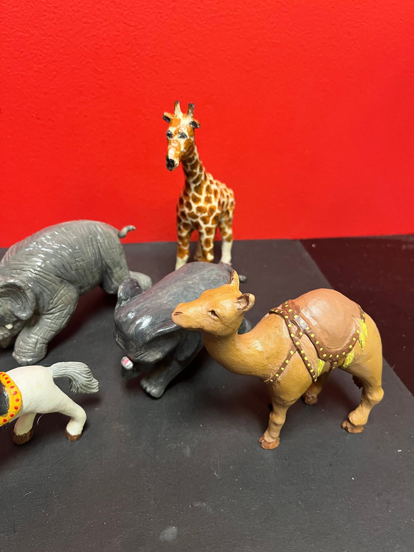 An  Amazing collection of older American  wooden folk art circus animals  great detail  perfect as gifts  up to 6 inches each