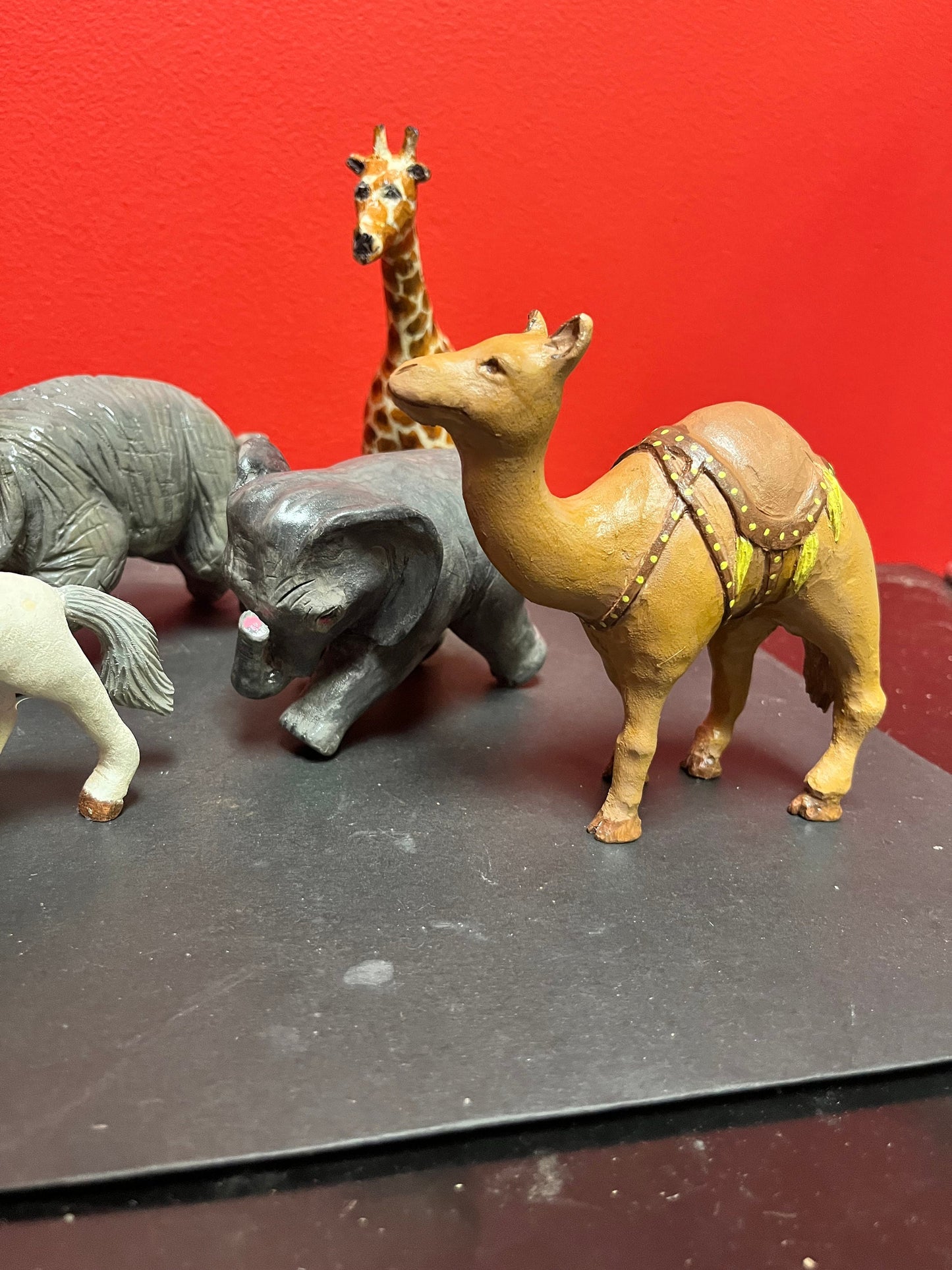 An  Amazing collection of older American  wooden folk art circus animals  great detail  perfect as gifts  up to 6 inches each