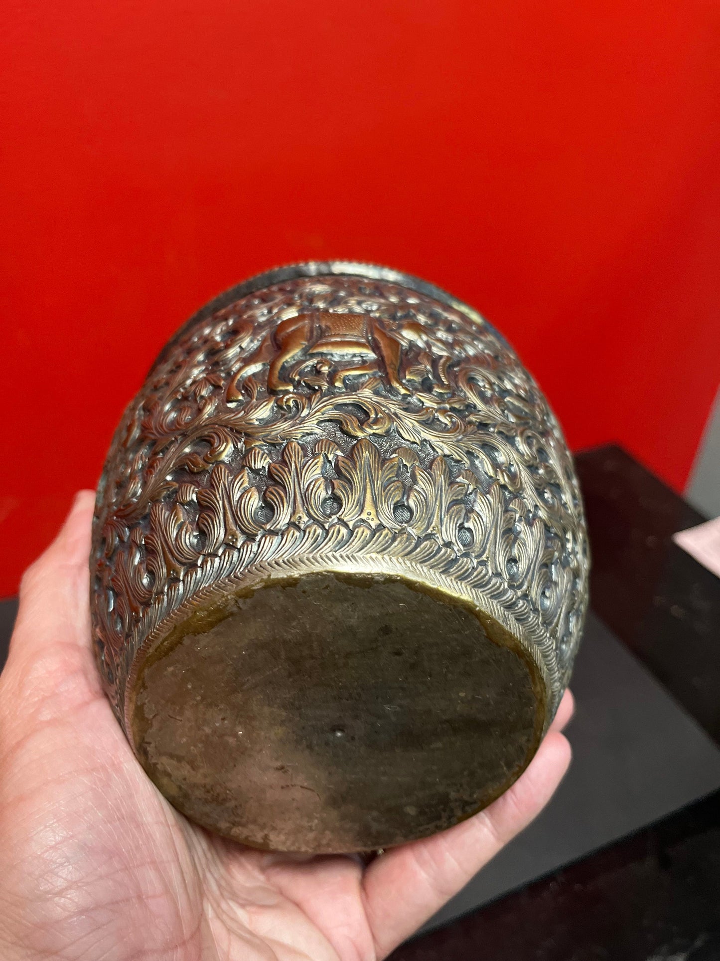 5 x 5.5 brass on silver plate plant pot  Indian raj silver  amazing detail and imagery  wow