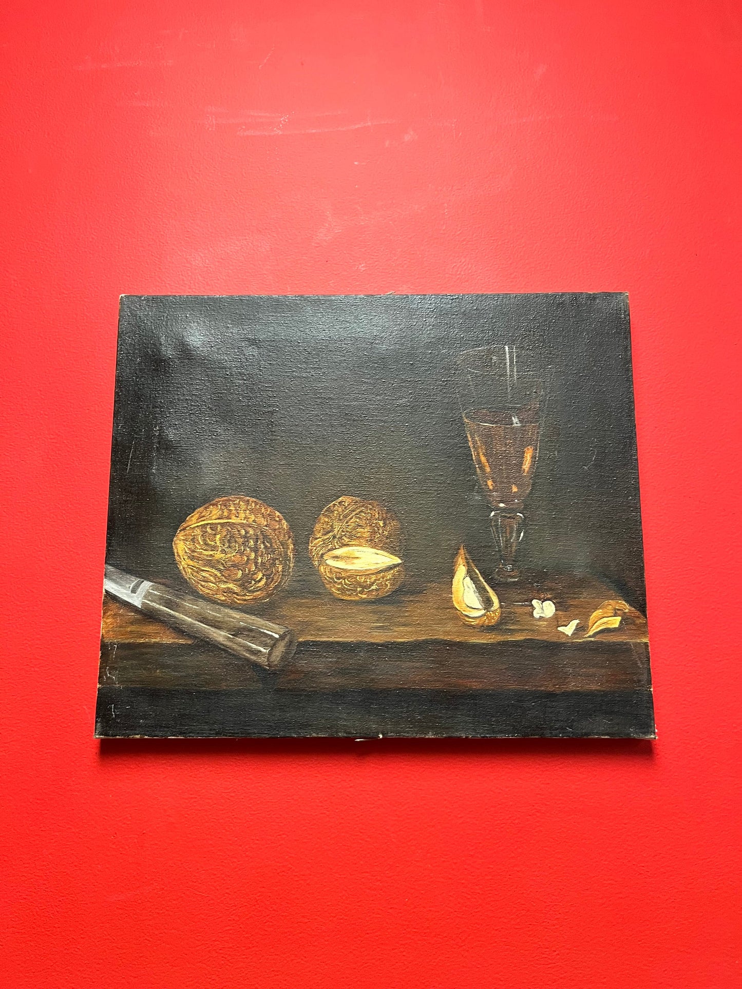 Beautiful 18 x 15 antique still like painting on canvas  Couple light scratches  Good