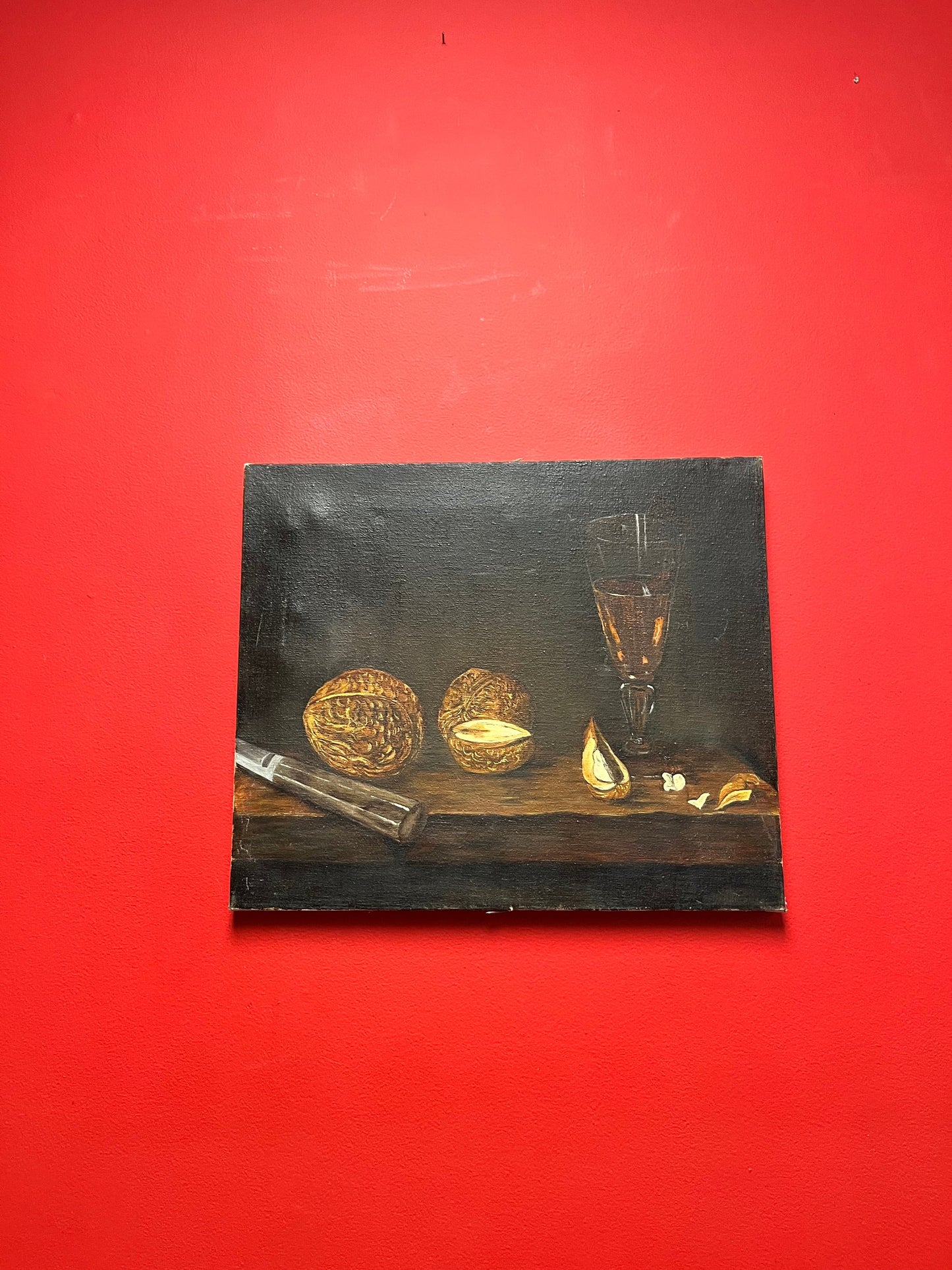 Beautiful 18 x 15 antique still like painting on canvas  Couple light scratches  Good