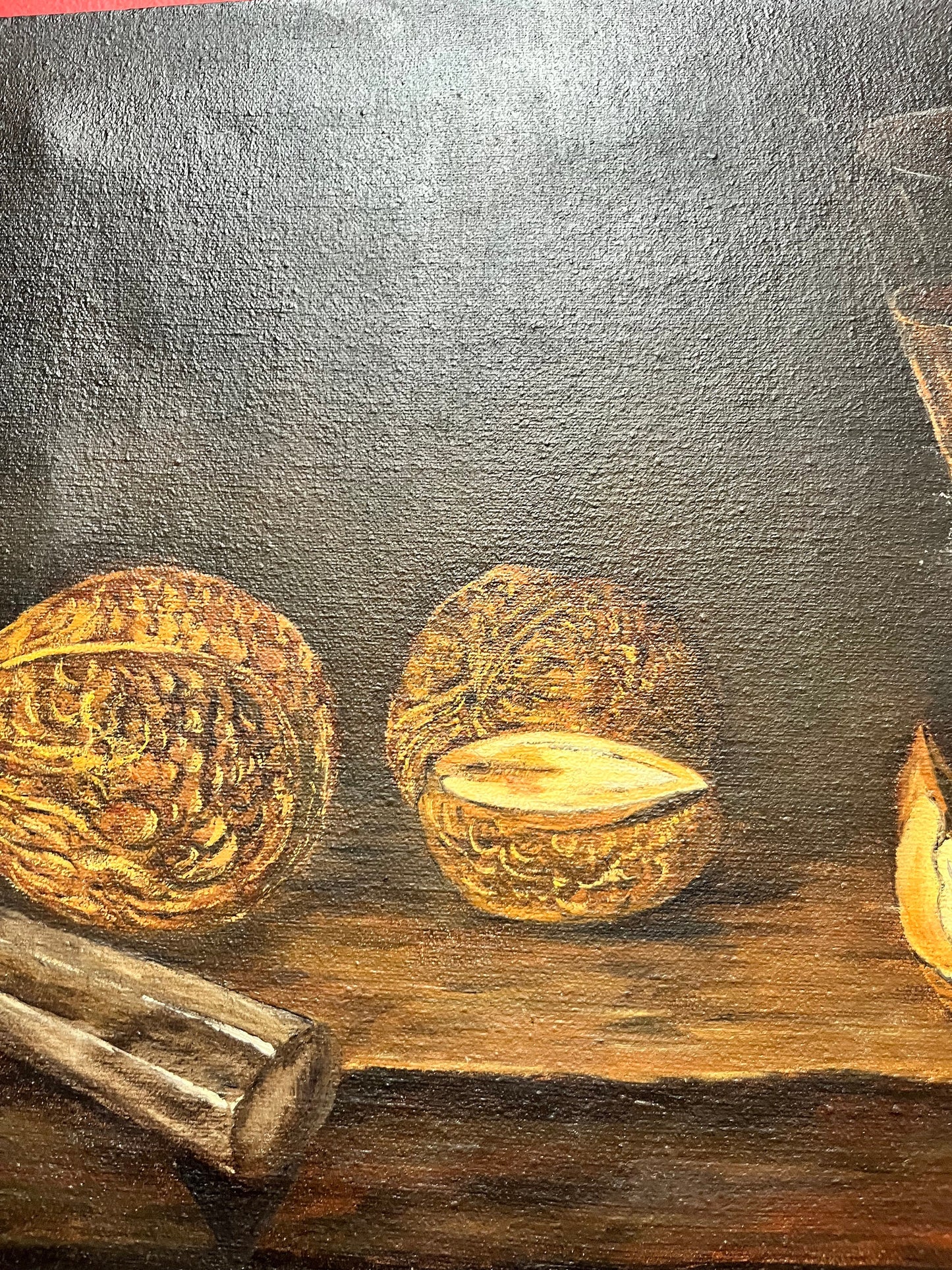 Beautiful 18 x 15 antique still like painting on canvas  Couple light scratches  Good