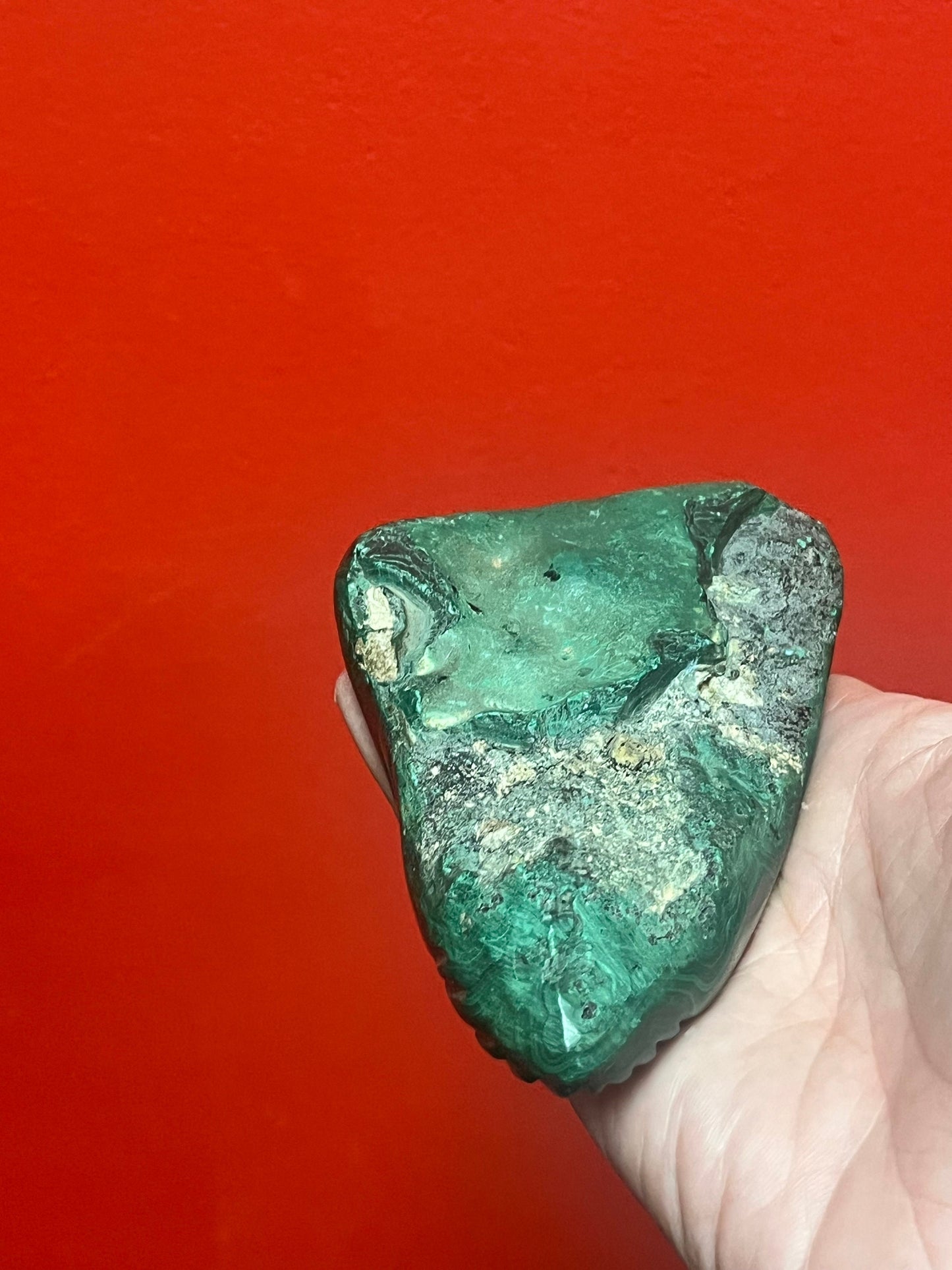 Very cool 5 inch long raw malachite mask