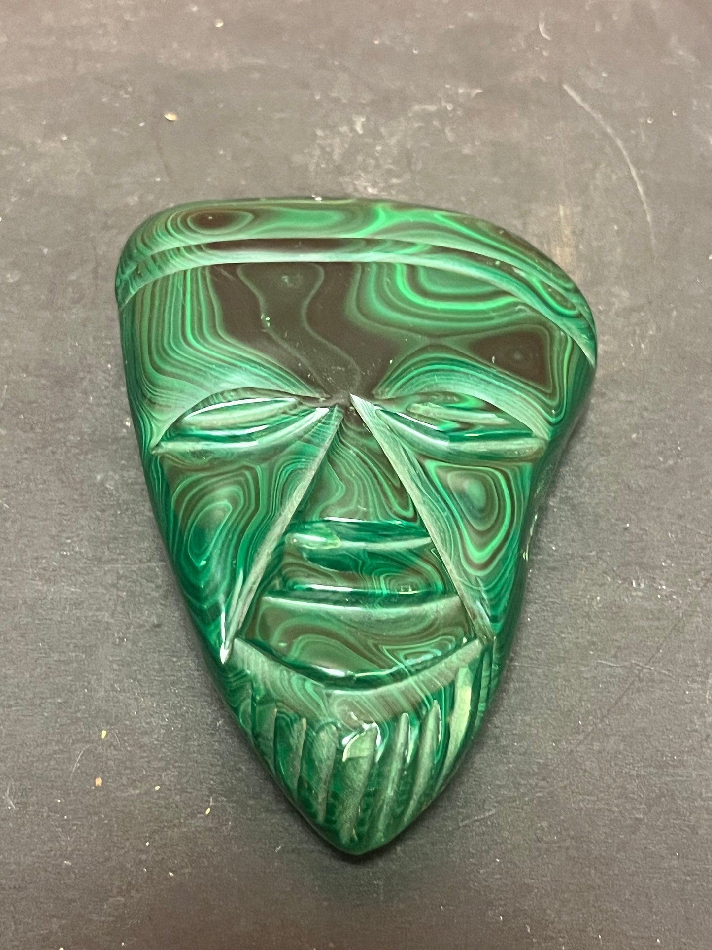 Very cool 5 inch long raw malachite mask