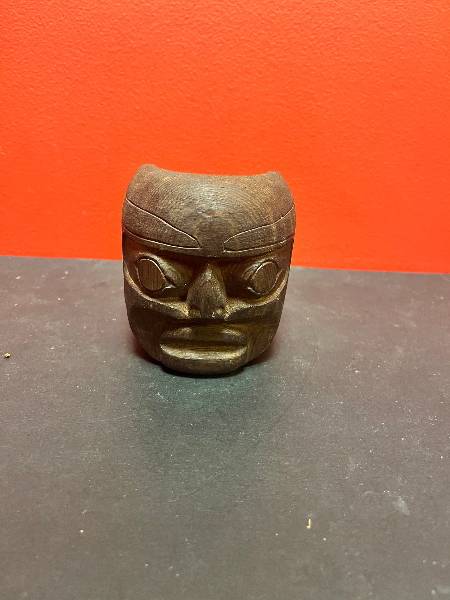 Beautiful indigenous first nations Pacific northwest Coast 5 inch tall cedar mask   unsigned with great detail  good value