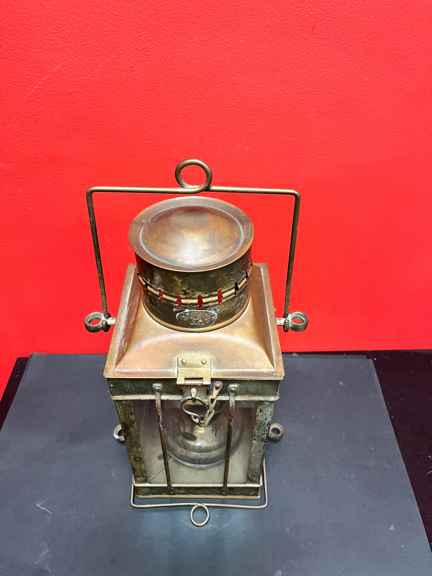 Stunning 17 inch tall antique mint condition Marine brass ships lantern with original glass shade  Neptune company