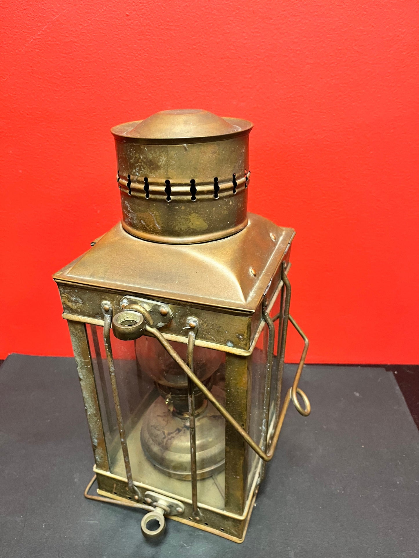 Stunning 17 inch tall antique mint condition Marine brass ships lantern with original glass shade  Neptune company