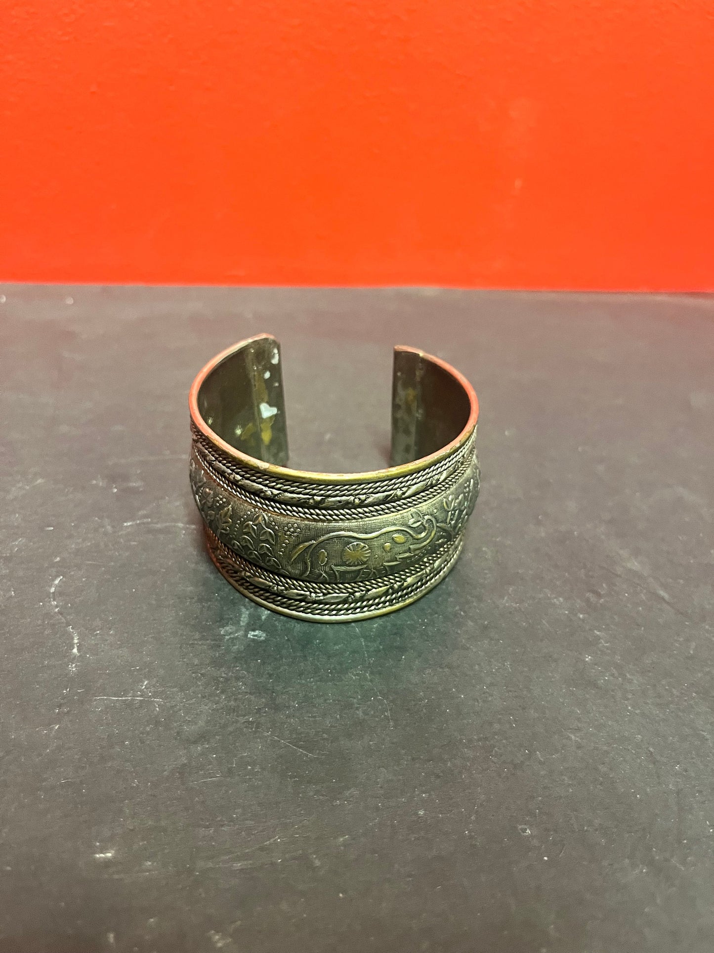 3 inch Persian silver plated cuff  bracelet with elephants