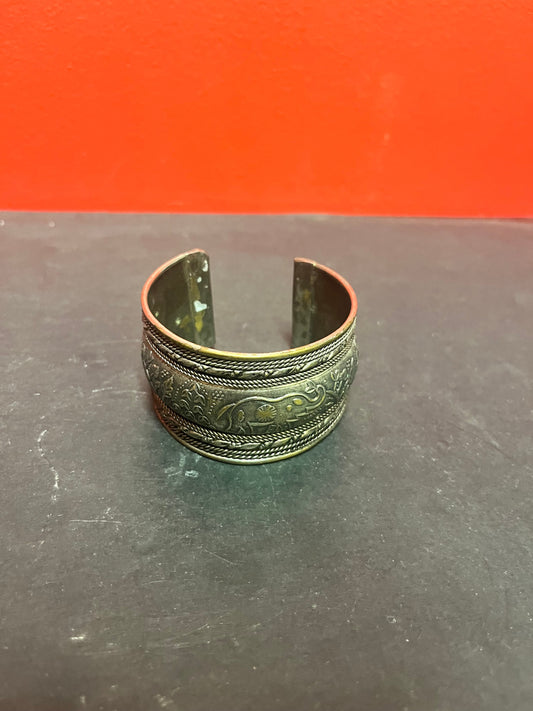 3 inch Persian silver plated cuff  bracelet with elephants