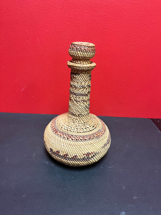 A  Fabulous indigenous first nations coast Salish weaved basket bottle fabulous imagery and  great condition wow