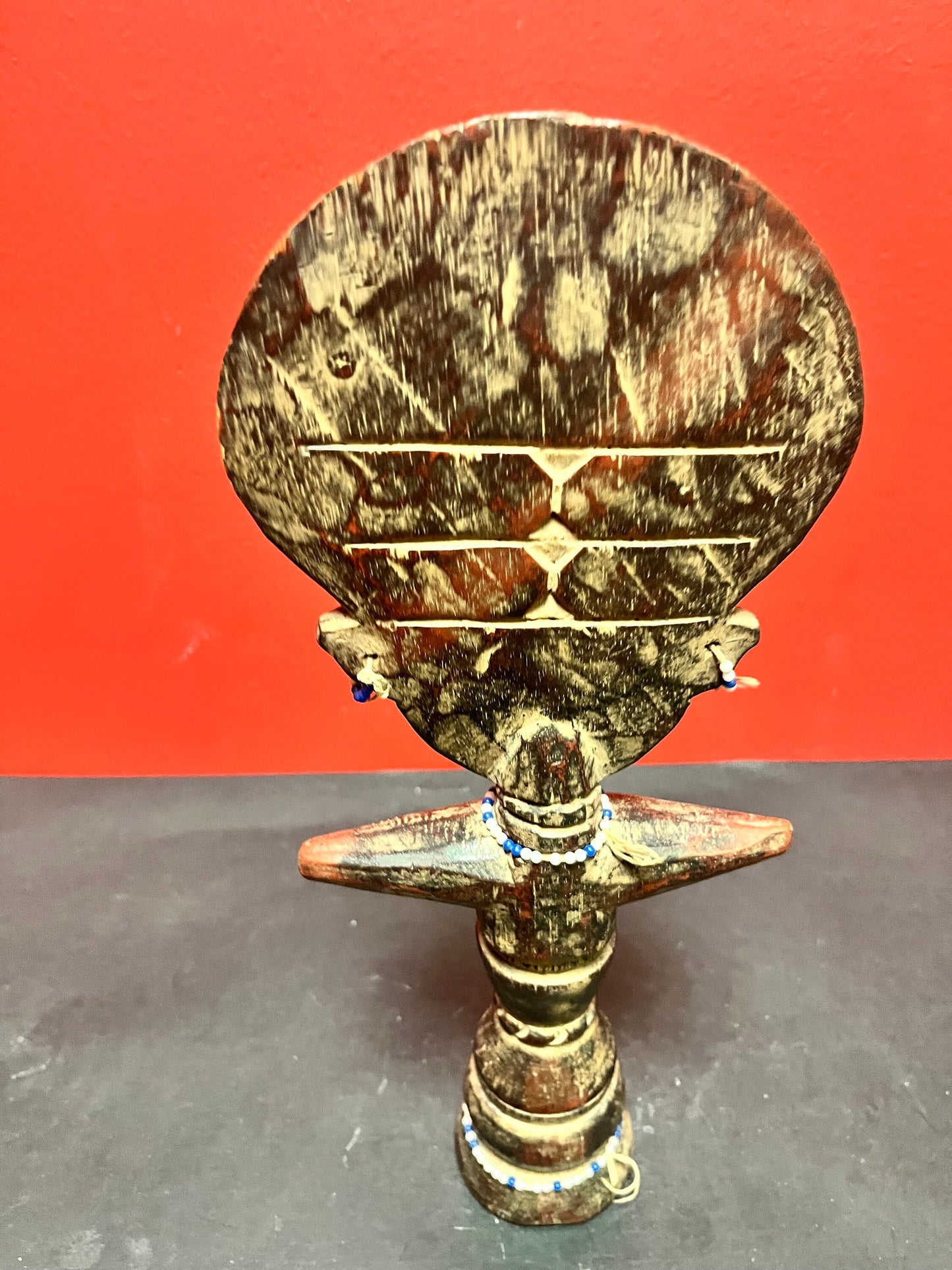 Old African Ashanti statue with beads   great patina  13 inches tall   good condition