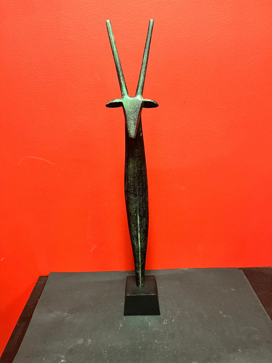Beautiful 25 inch tall bronze antelope statue - super cool Patina   such great imagery  best gift