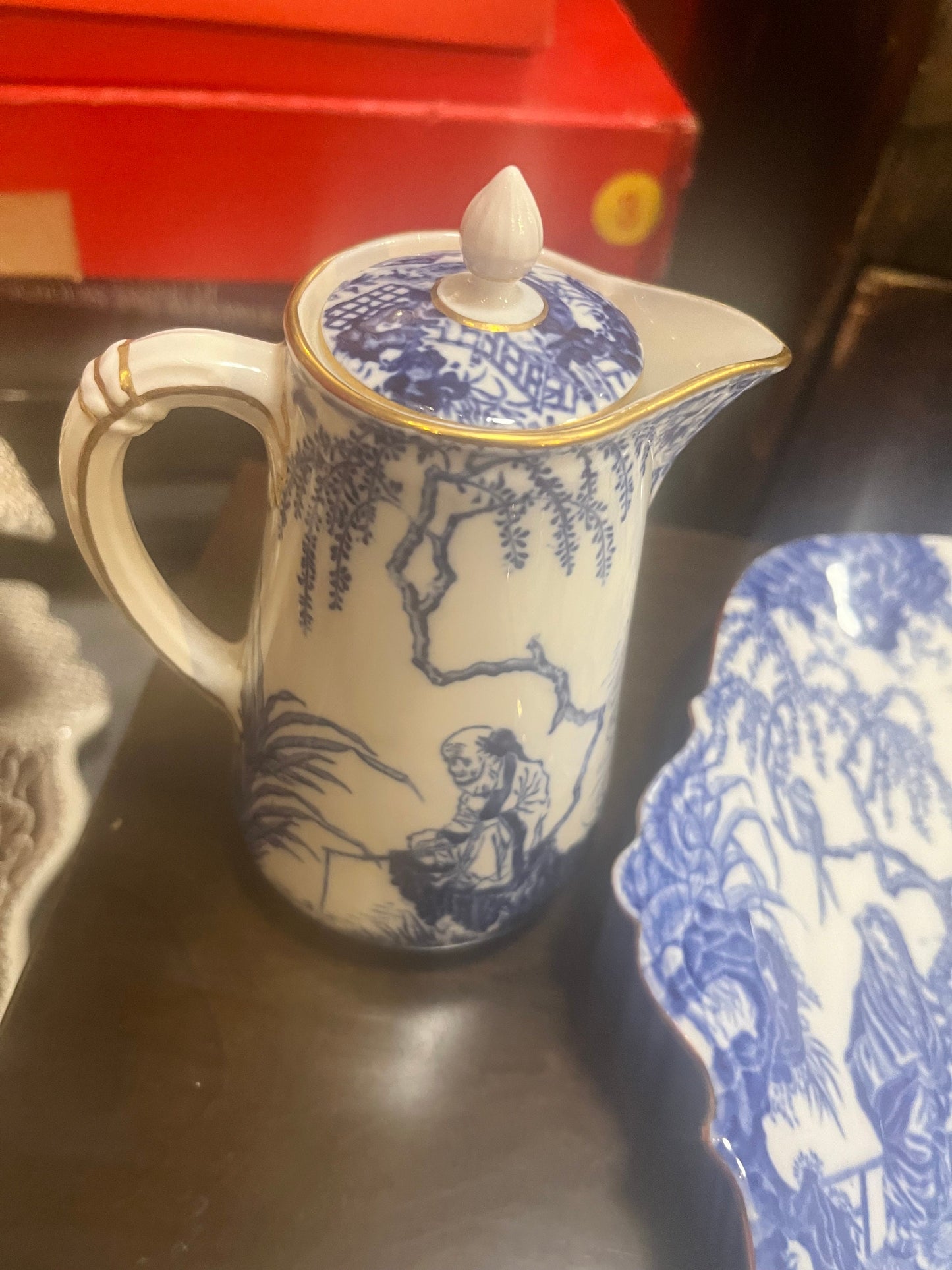 Lovely English Royal Crown Derby 10 inch cake  plate and 7 inch hot water jug  both mint condition  great value