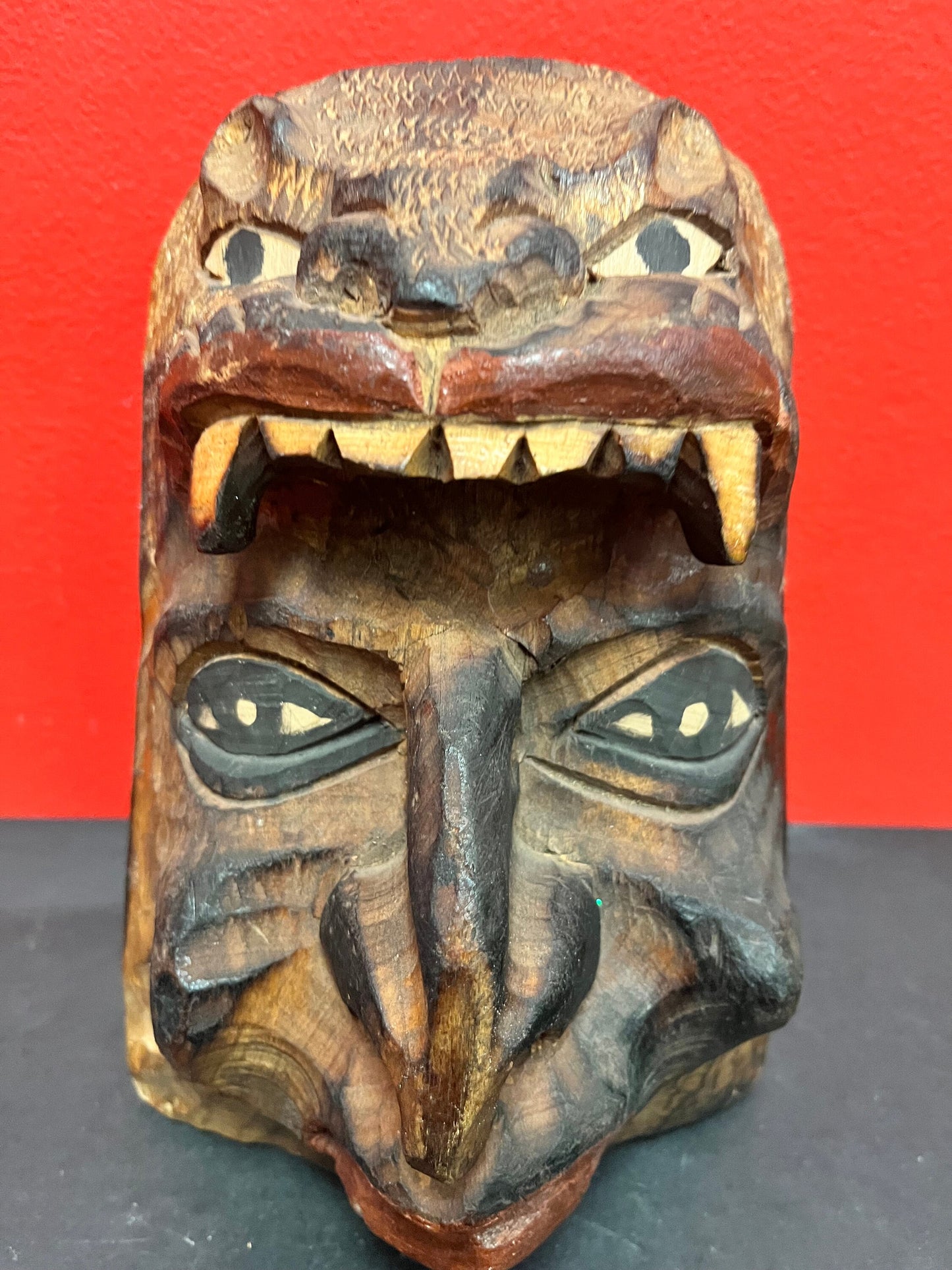 9 1/2 x 6 very cool Central America possibly Guatemalan antique transformation mask   amazing detail and quality  primitive treasure