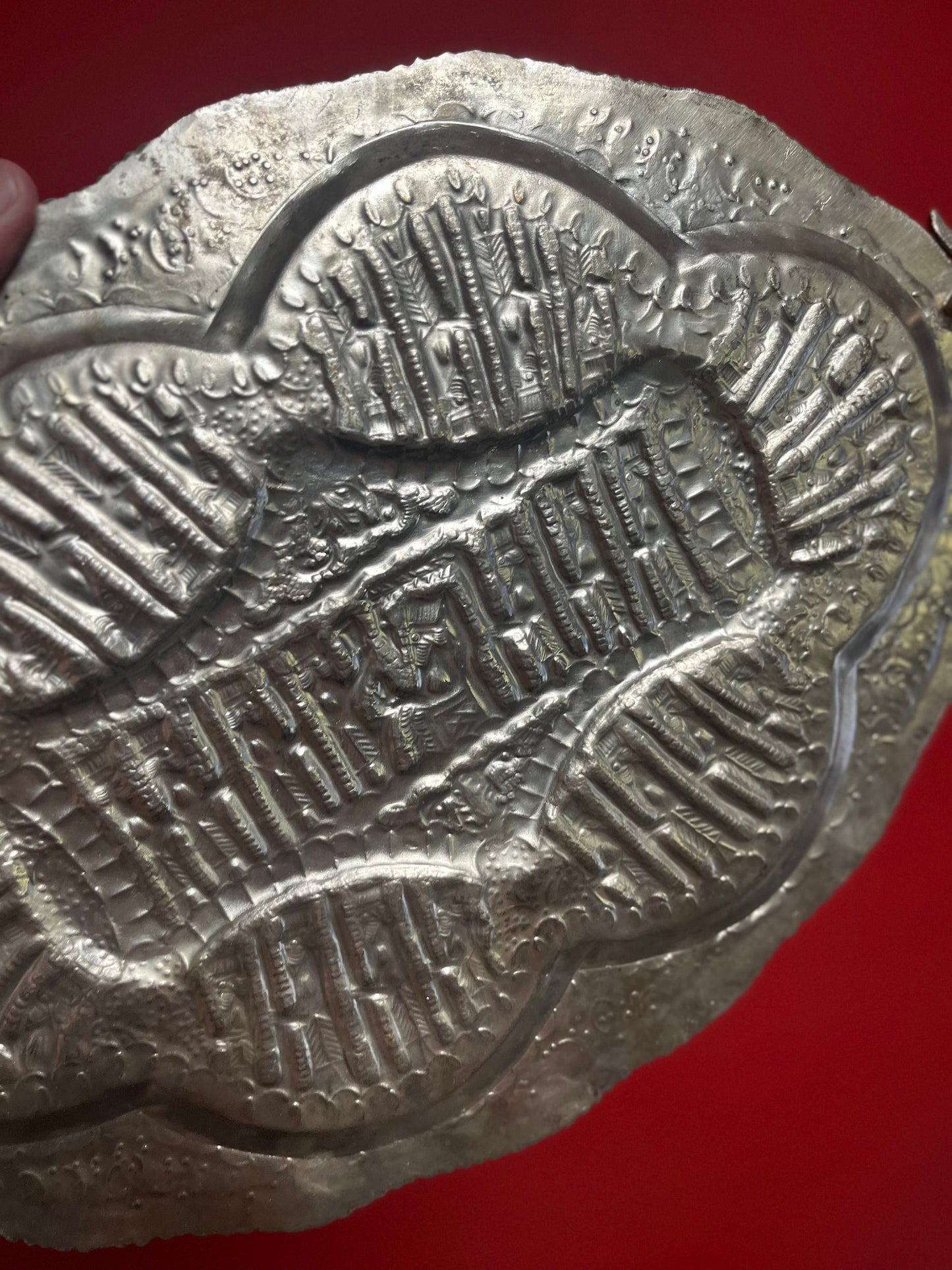 Beautiful antique 19 x 11 untested, silver Persian heavily decorated serving tray  wonderful gift and great price